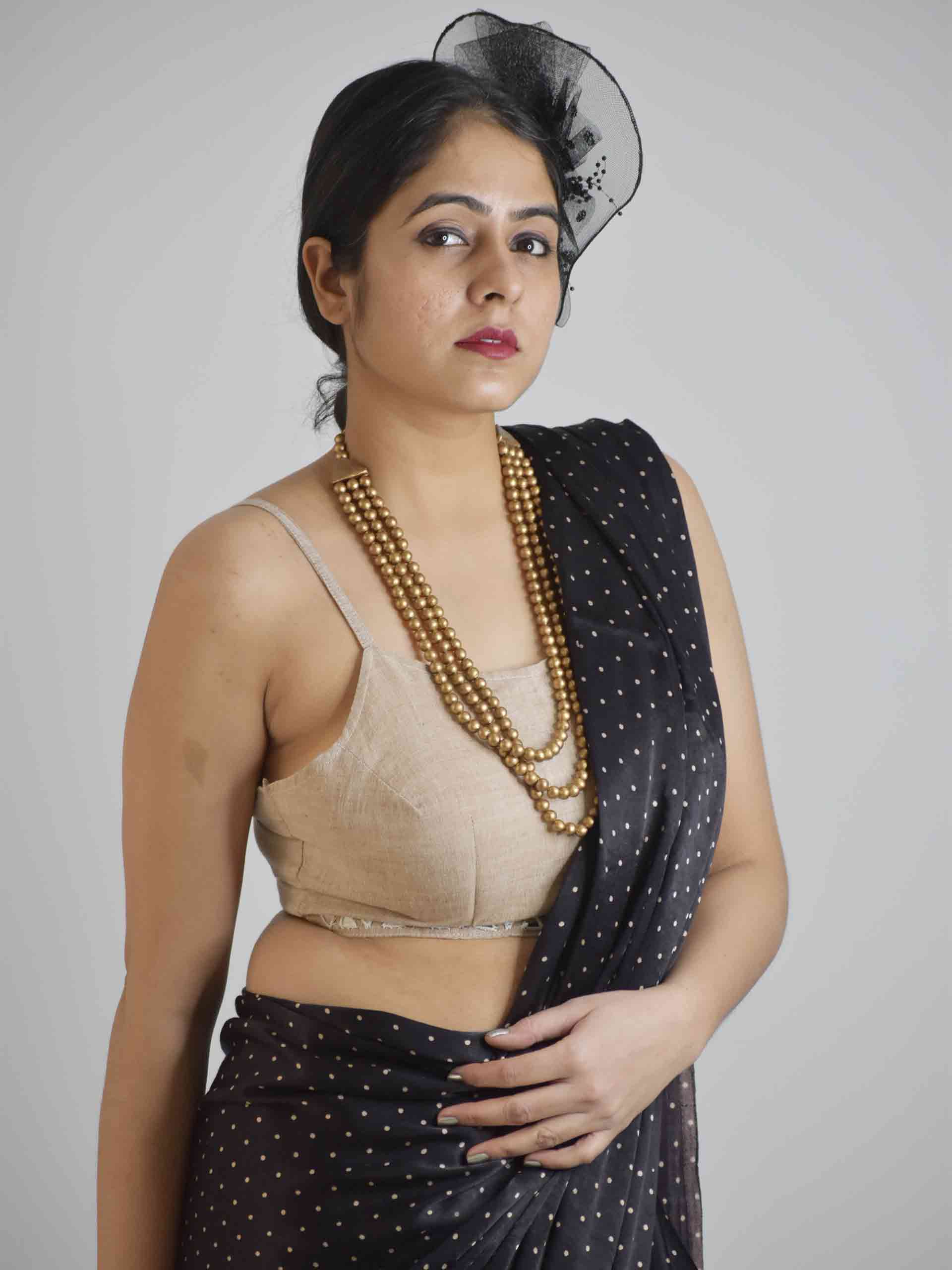 Buy Black Polka Ajrakh Mashru Silk Saree online