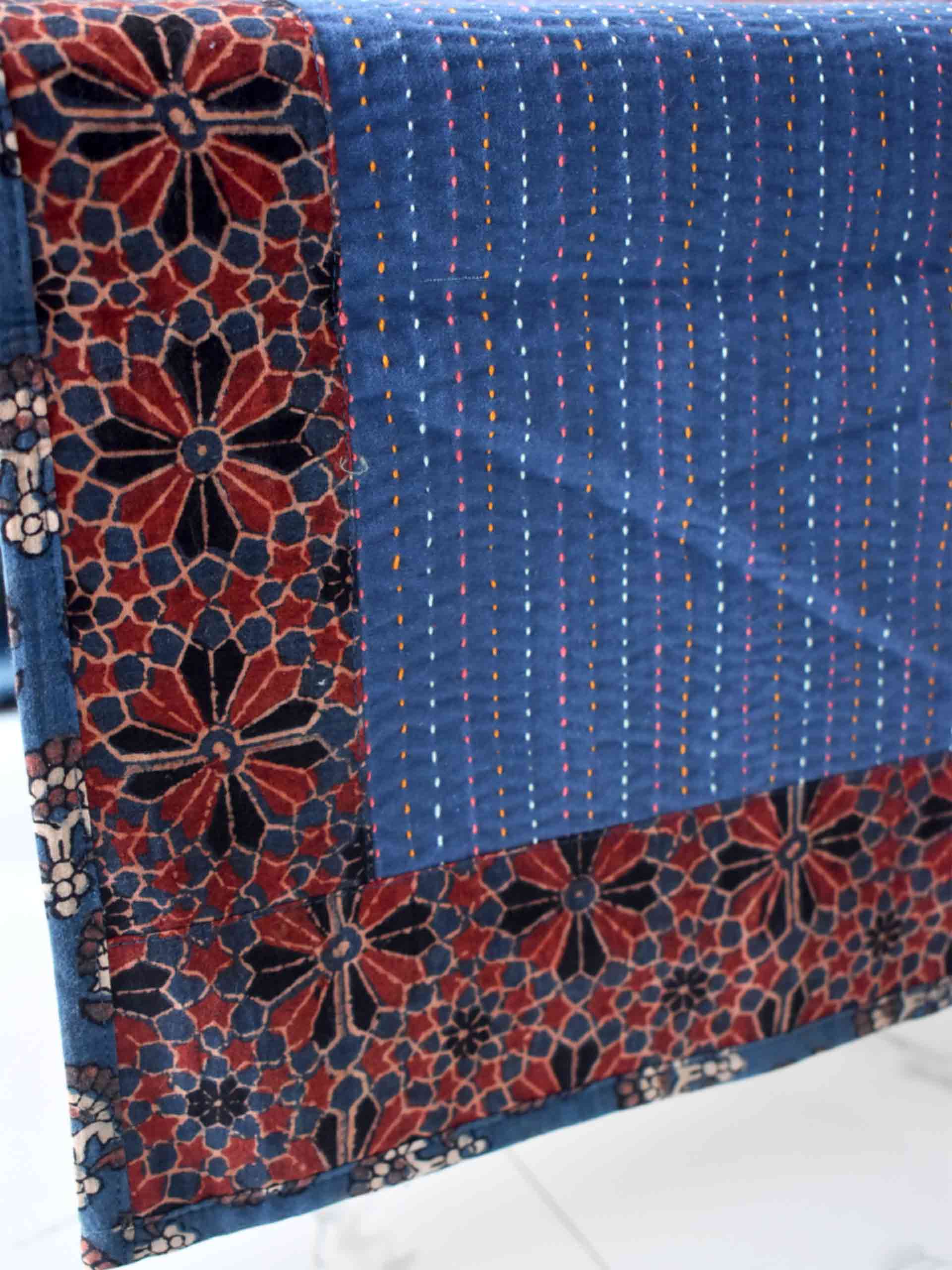 Seven seas - Ajrakh embroidered Table Runner 13x74