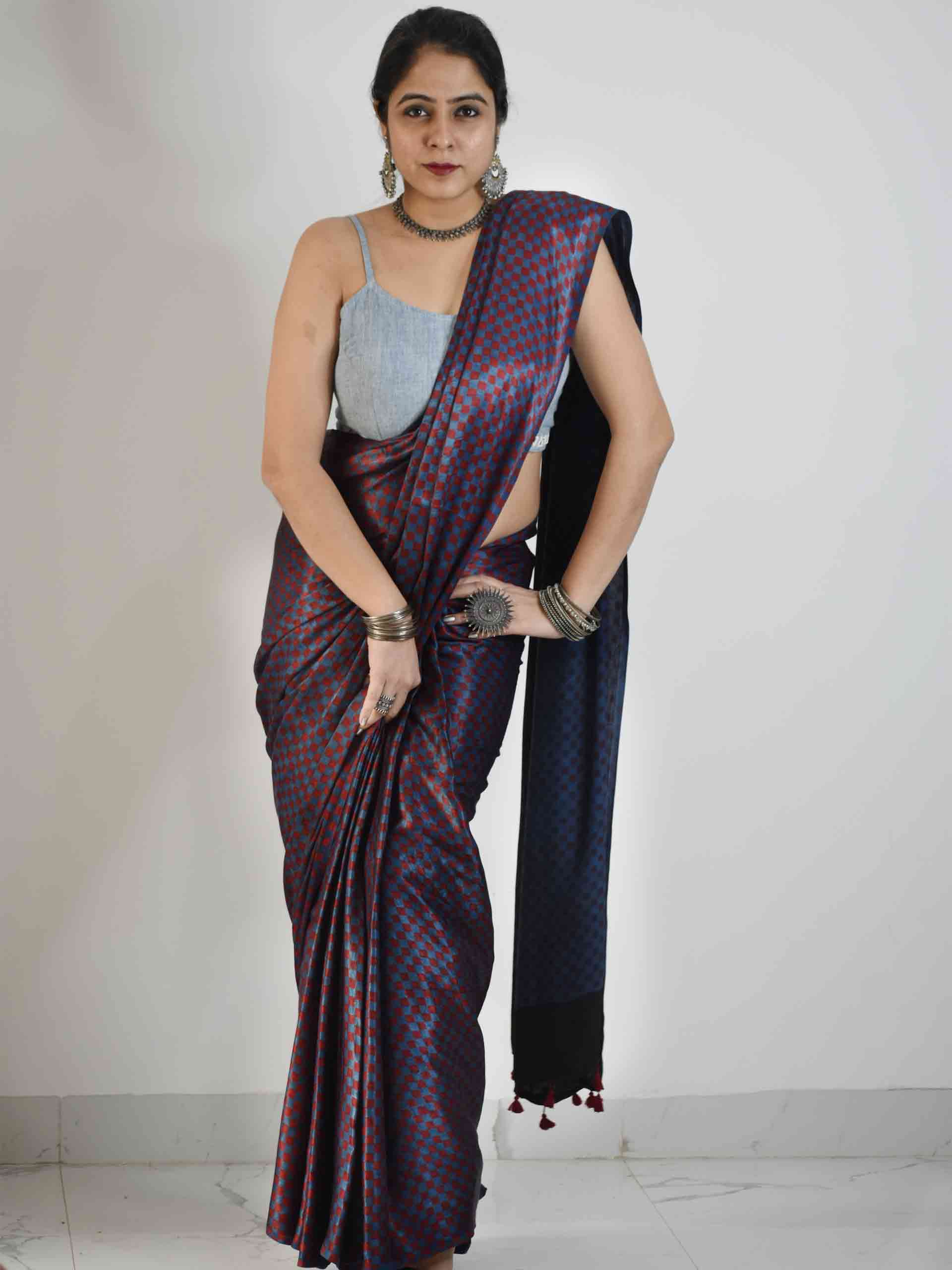 Ajrakh mashru silk saree
