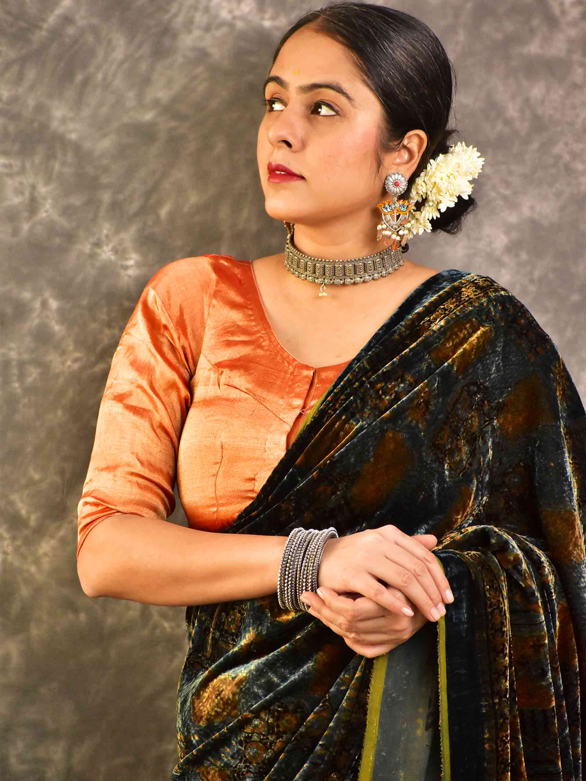 Raji - Ajrakh Silk Velvet Saree