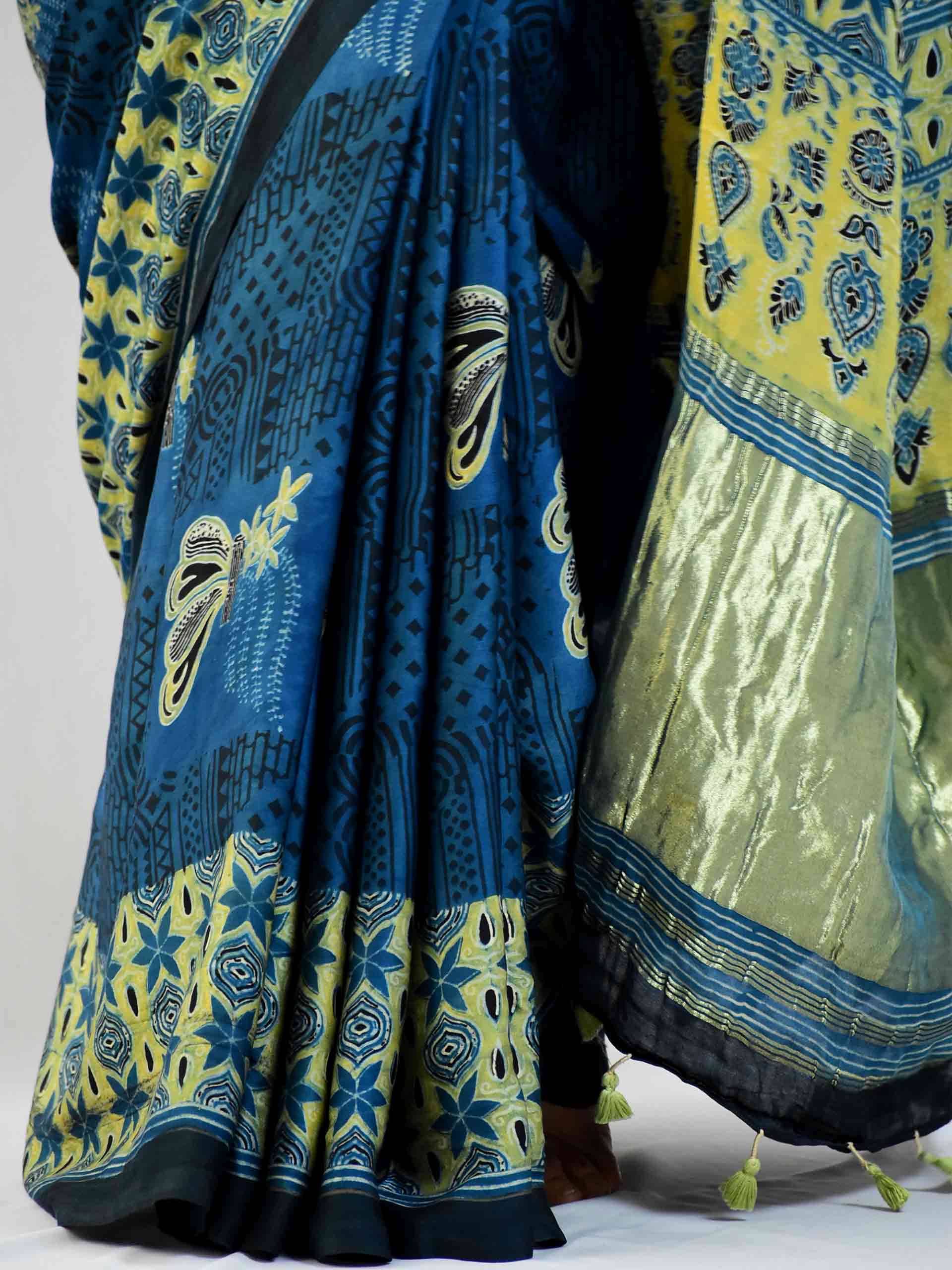 Ajrakh hand block printed Modal Silk Saree