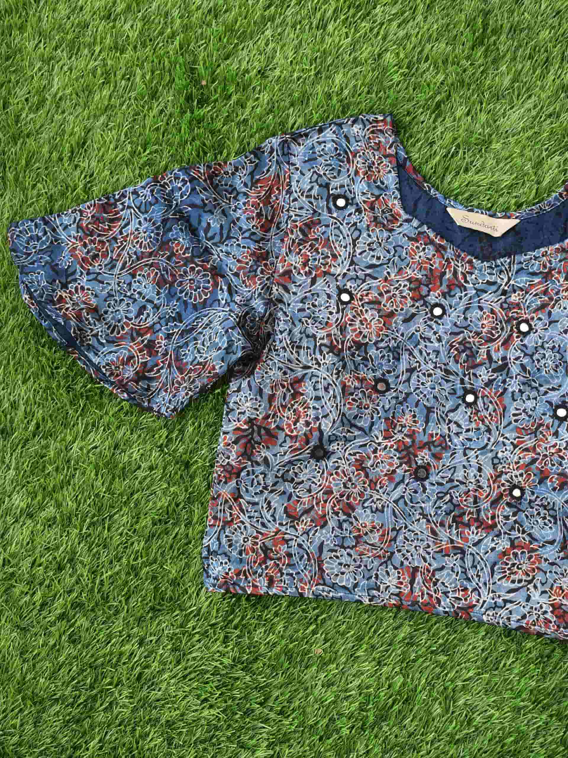 Buy Blue-Butterfly Ajrakh Mashru Silk Blouse