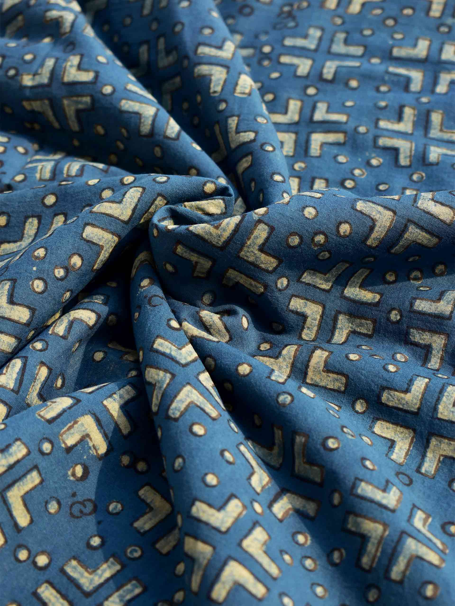Indigo olives - hand block printed Cotton fabric 330 per meter
