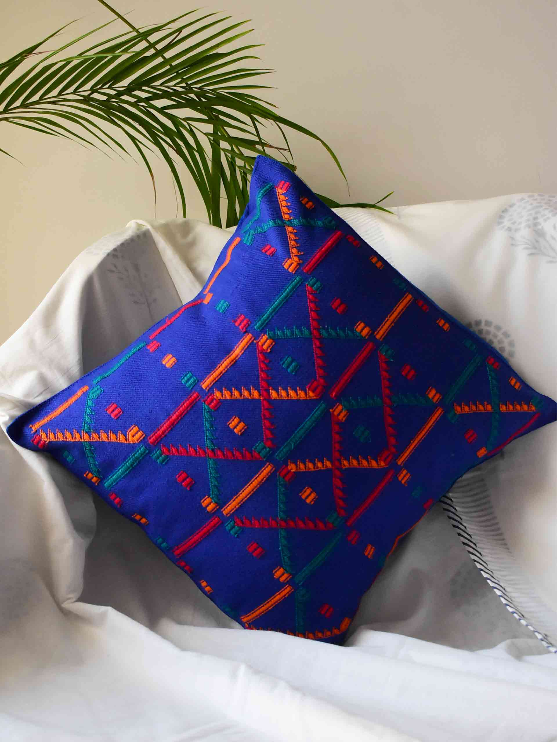 Buy Blue Kashida Handloom Cushion Cover Online