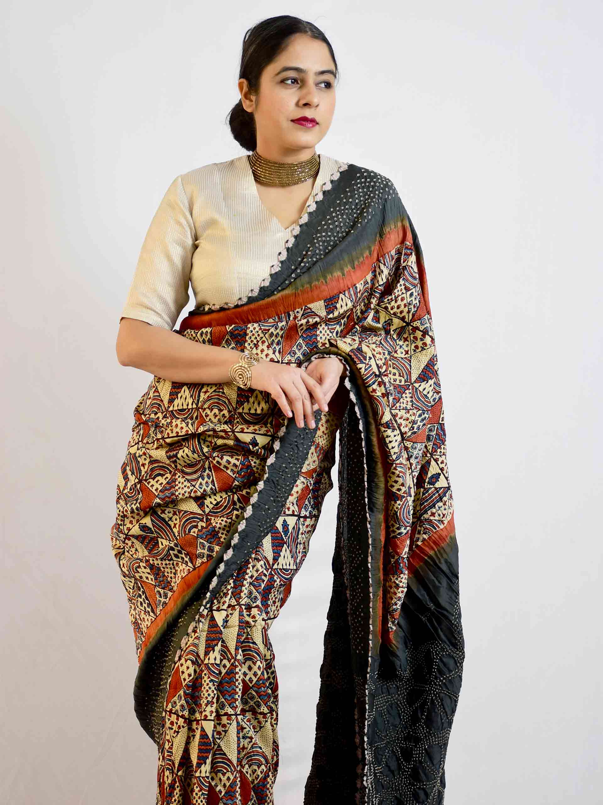 Ajrakh Chanderi Silk Saree Online