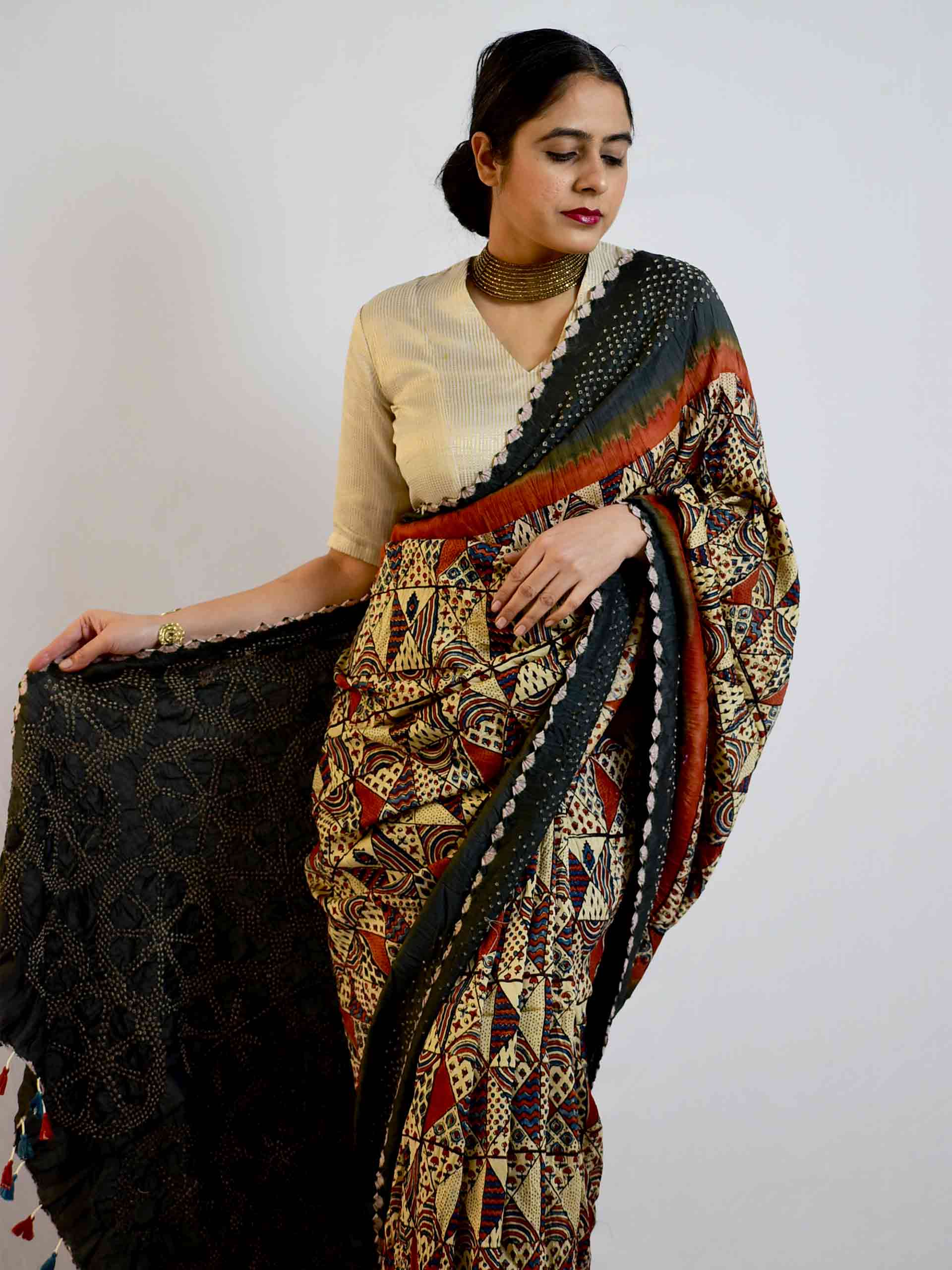 Ajrakh Chanderi Silk Saree Online