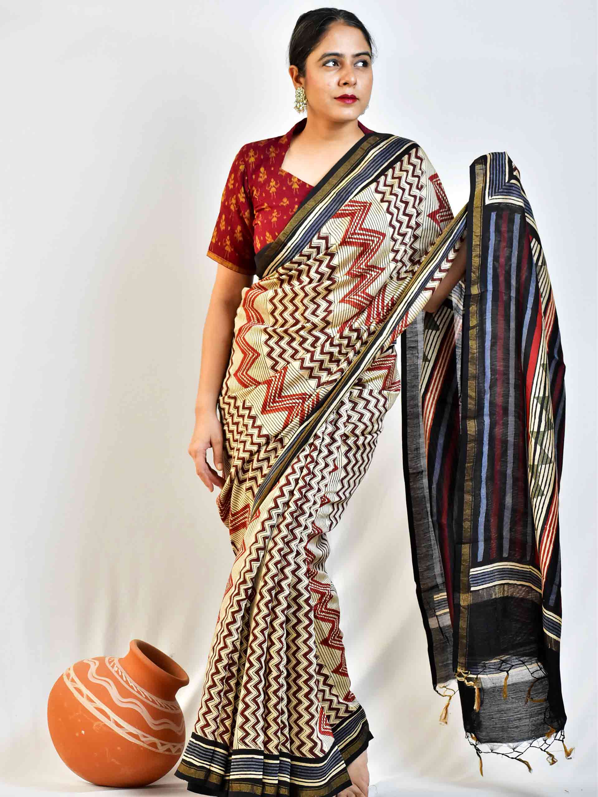 Dabu Chanderi silk saree