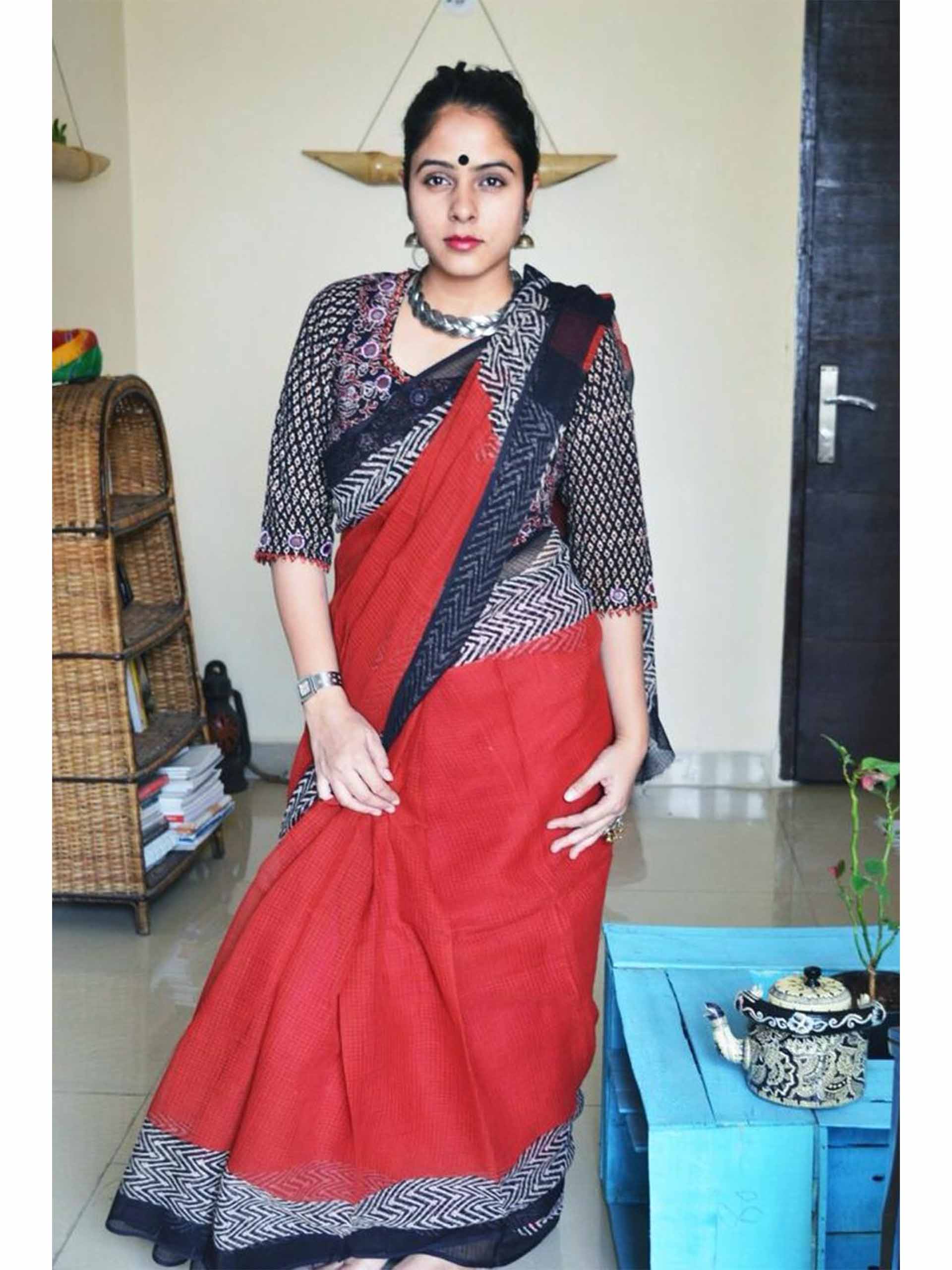 Dabu Handblock printed Kota Doria saree