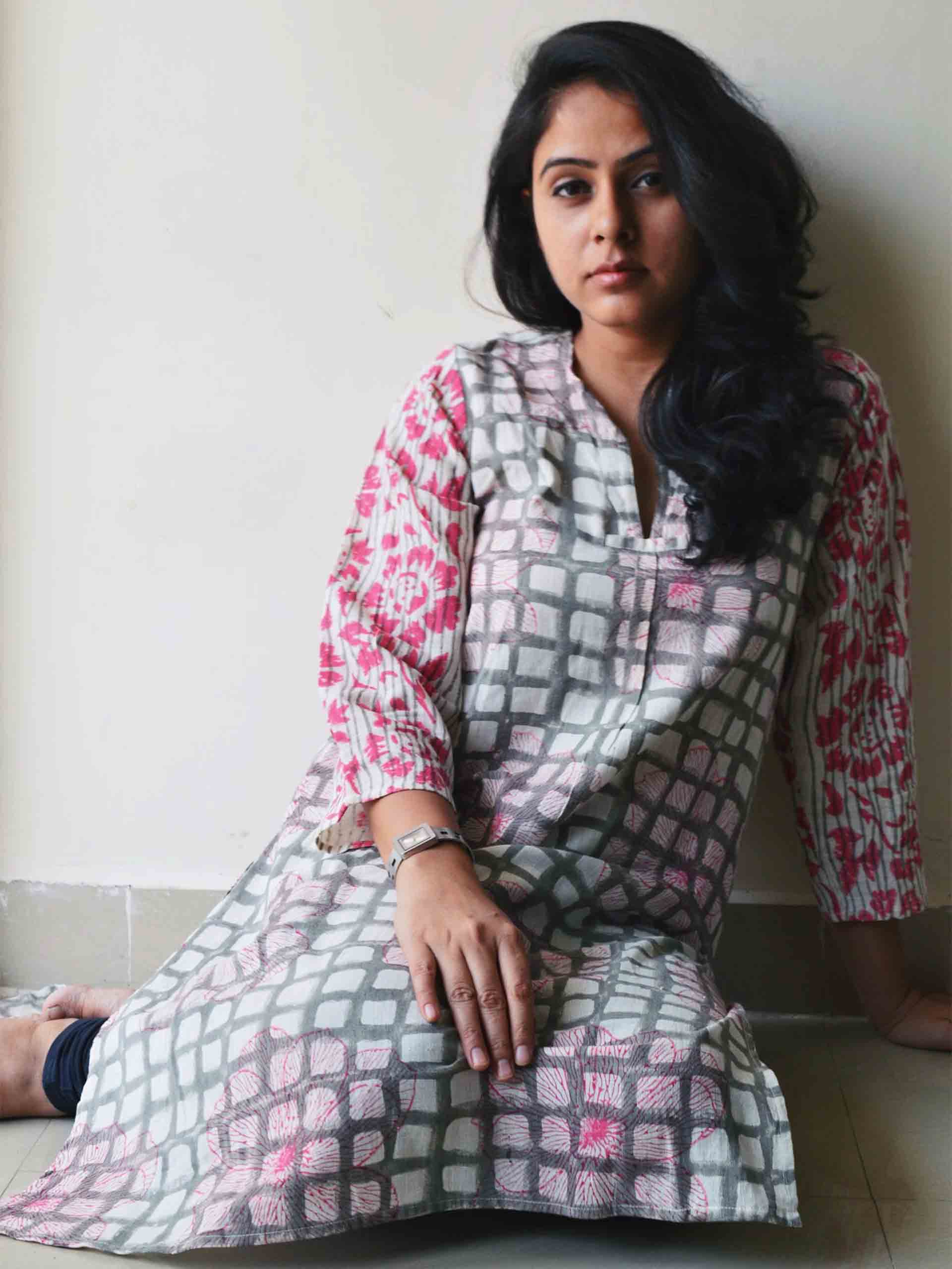 Hand block printed handwoven cotton kurti