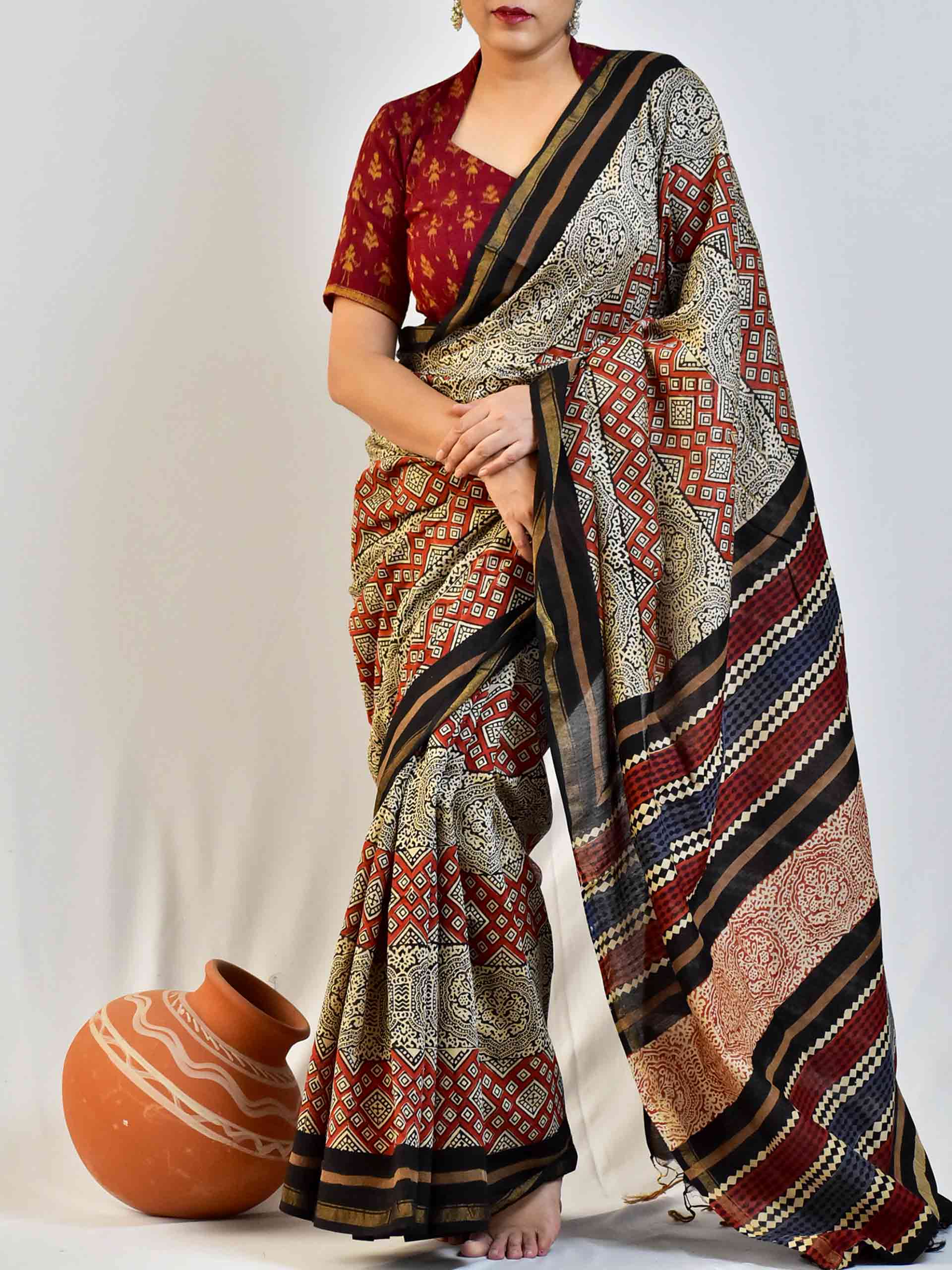 Heera - Dabu Chanderi silk saree