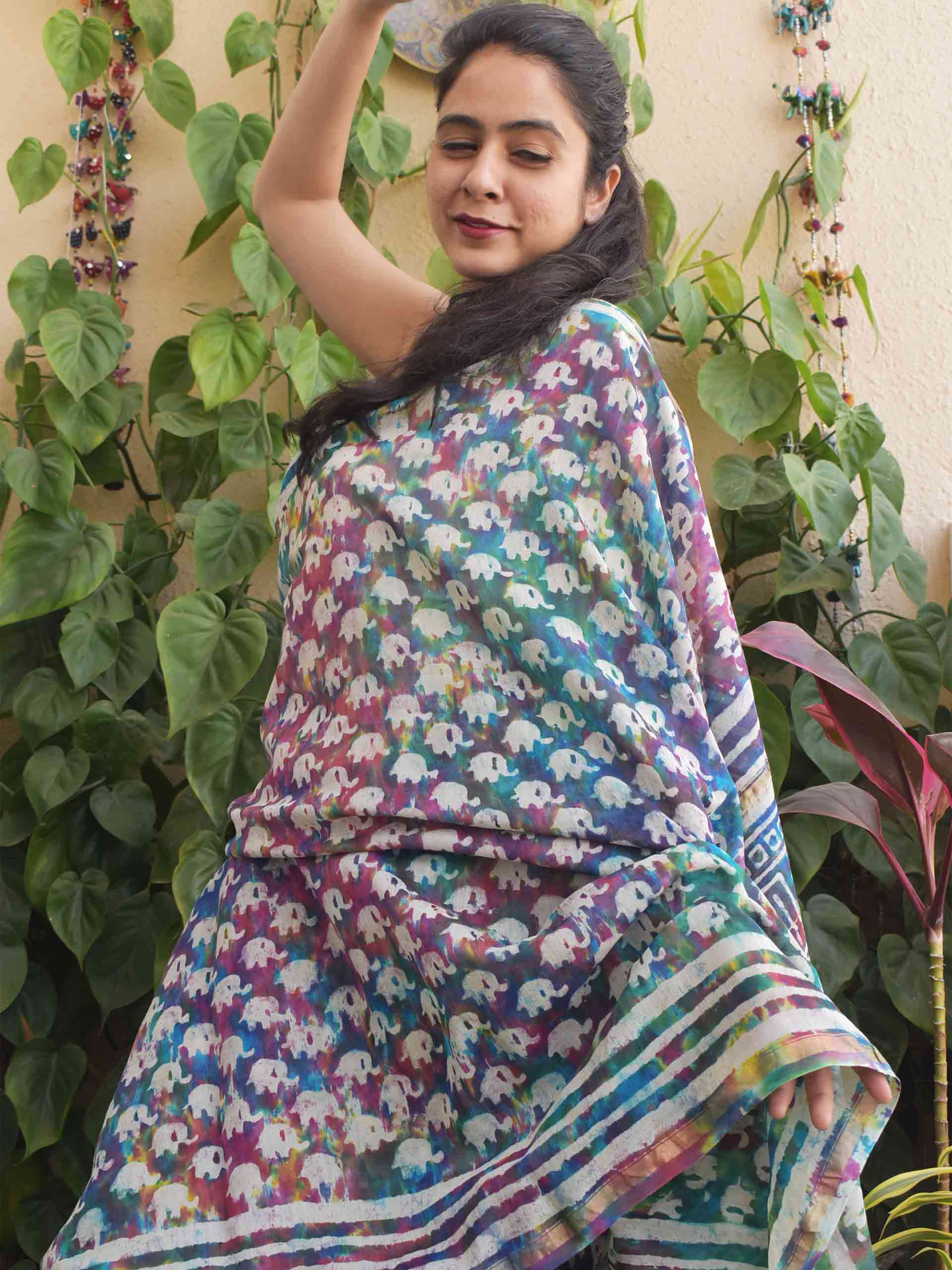 elephant print saree