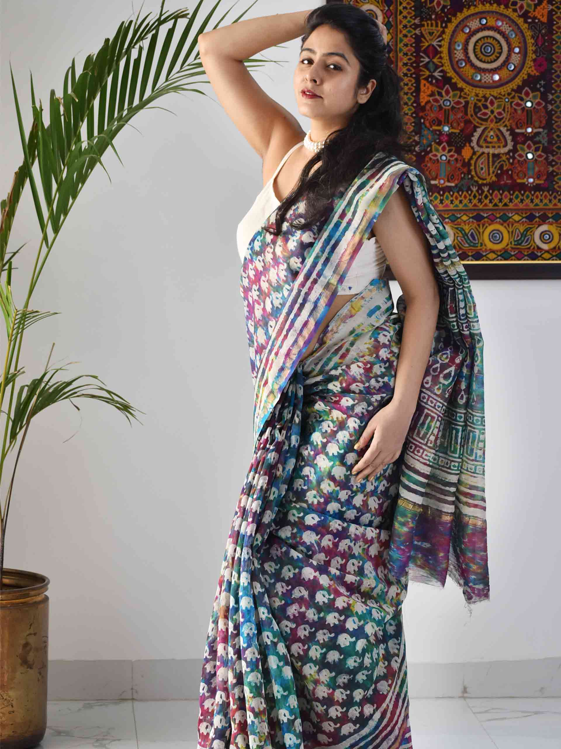 elephant print saree