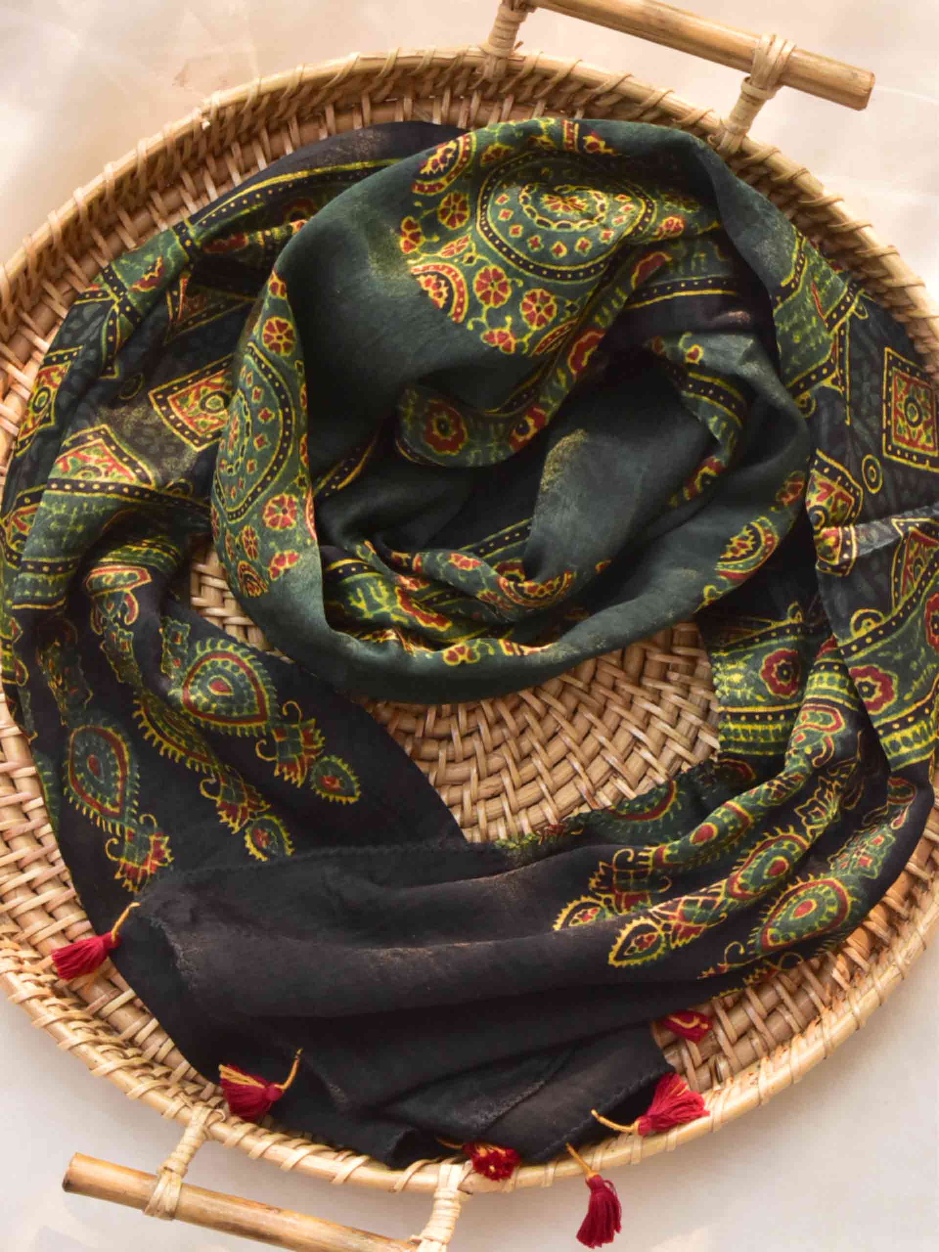Nurture - Ajrakh hand block printed Mashru silk stole