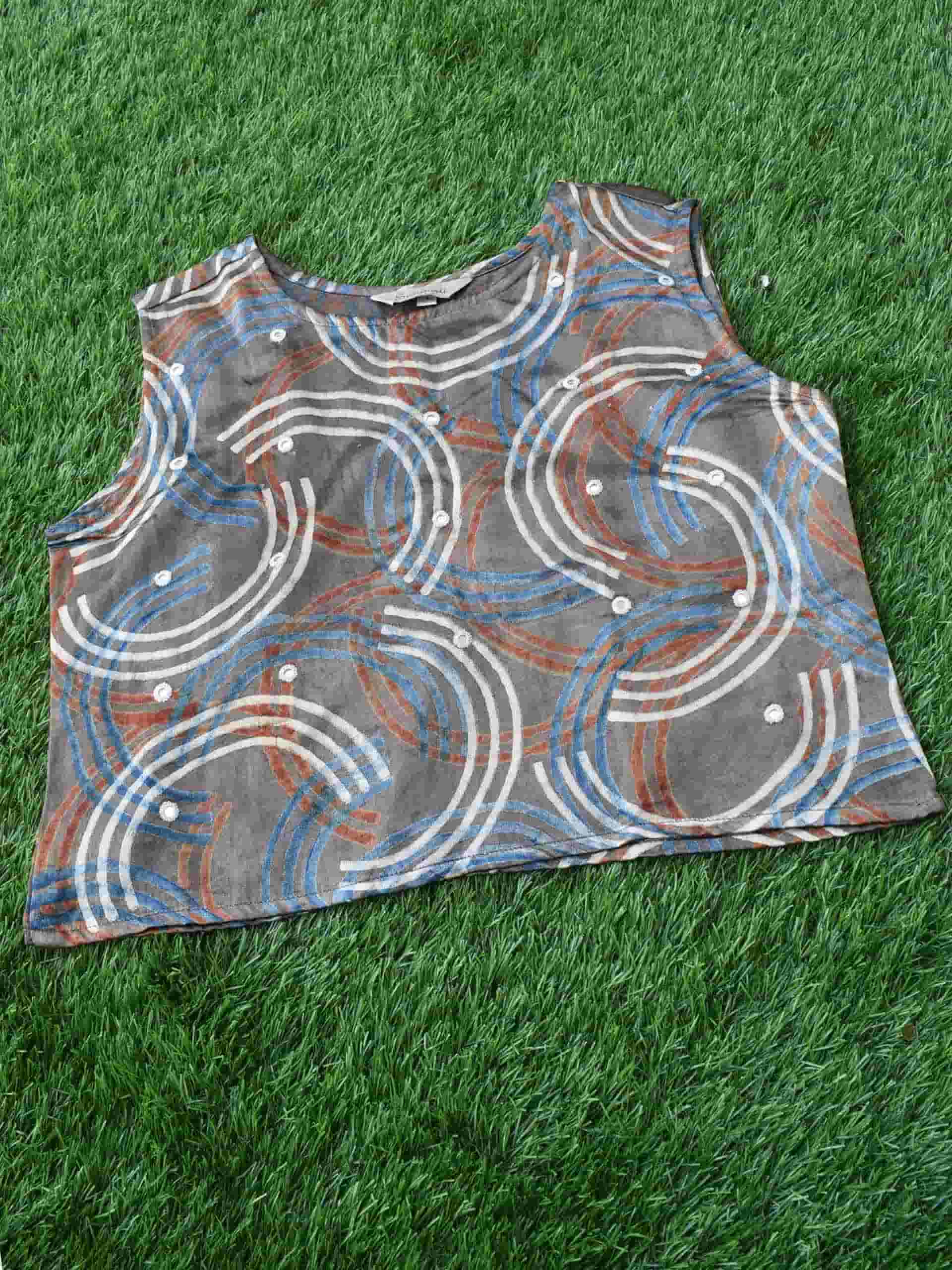 Grey Circle Ajrakh Mashru Silk Blouse