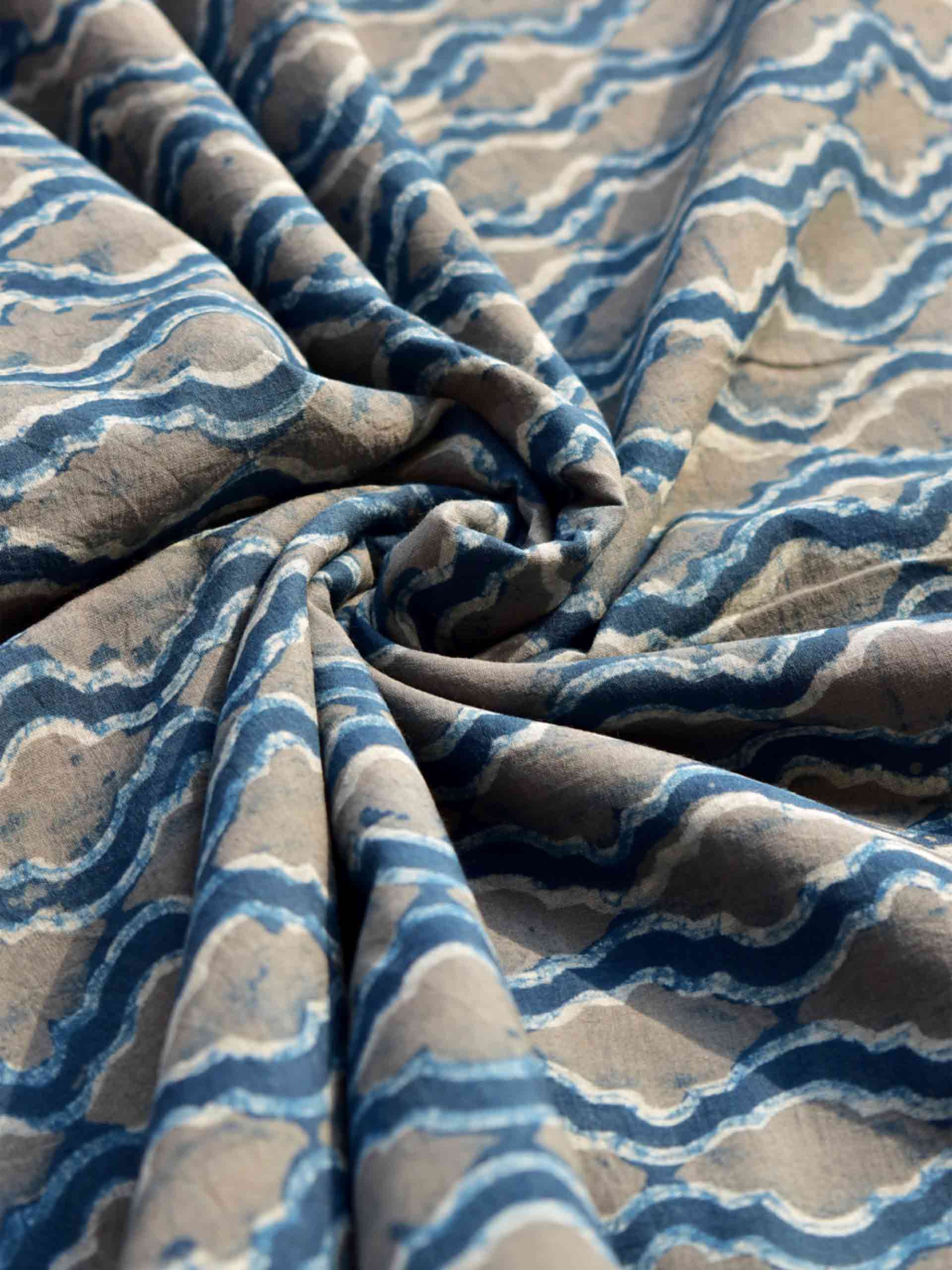 Dimmed sky - Hand block printed Cotton fabric 330 per meter