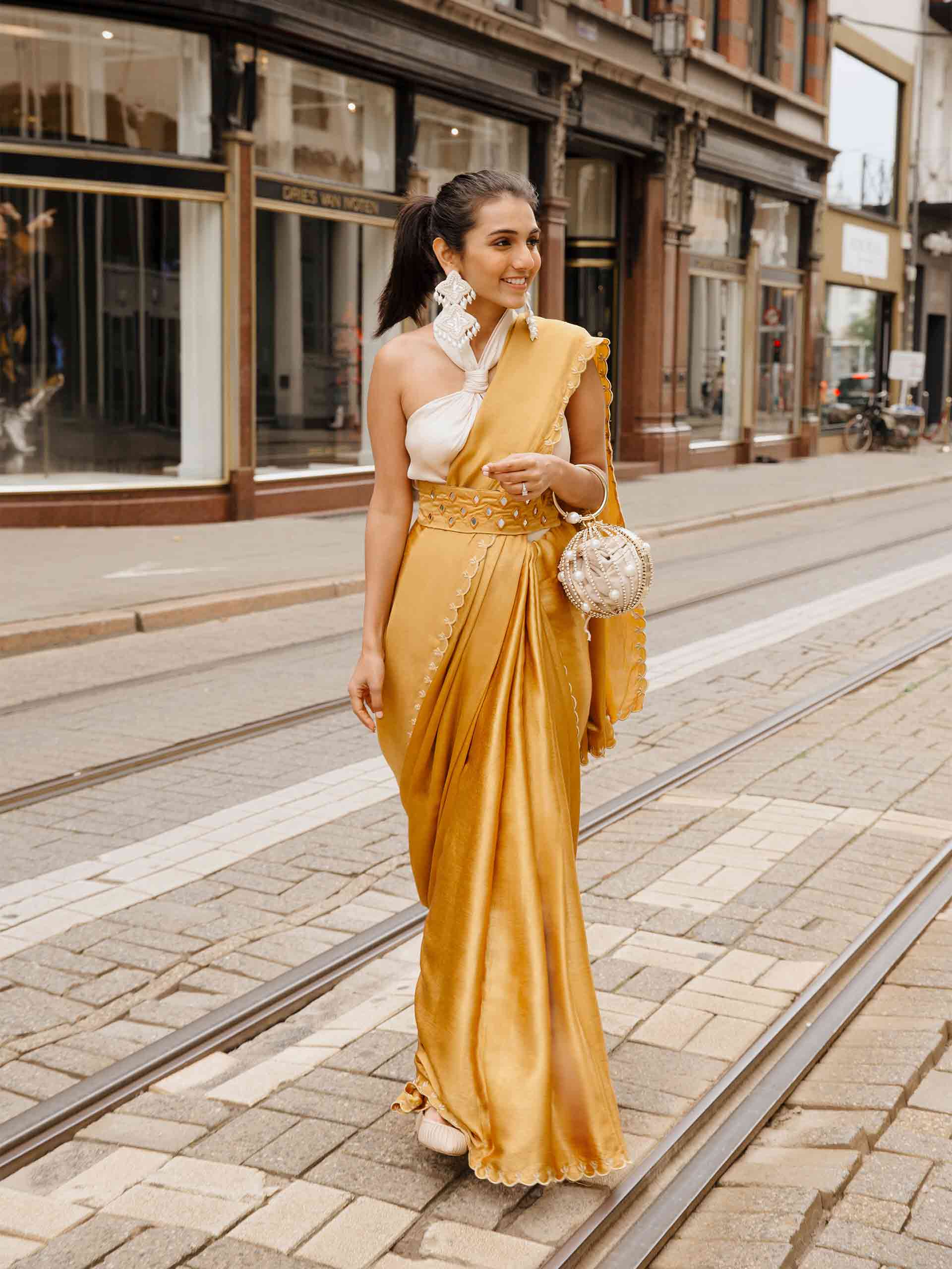 UD025 - Golden - Mashru Silk saree