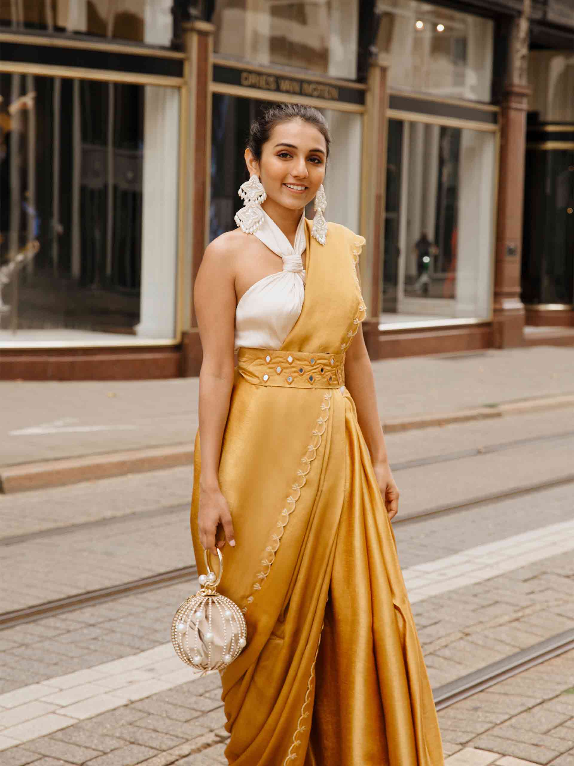 UD025 - Golden - Mashru Silk saree