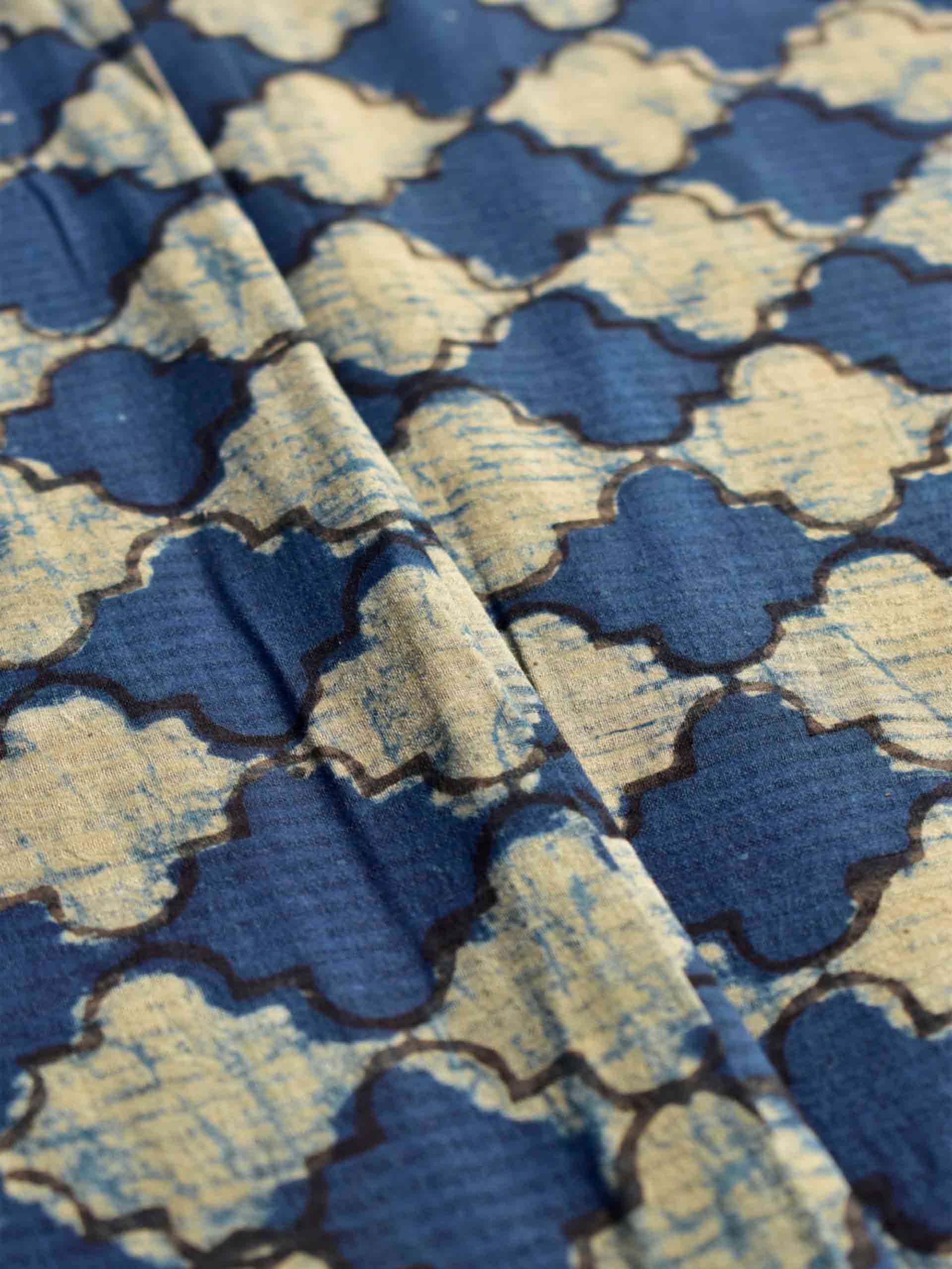 Blue sky - Hand block printed Cotton fabric 330 per meter
