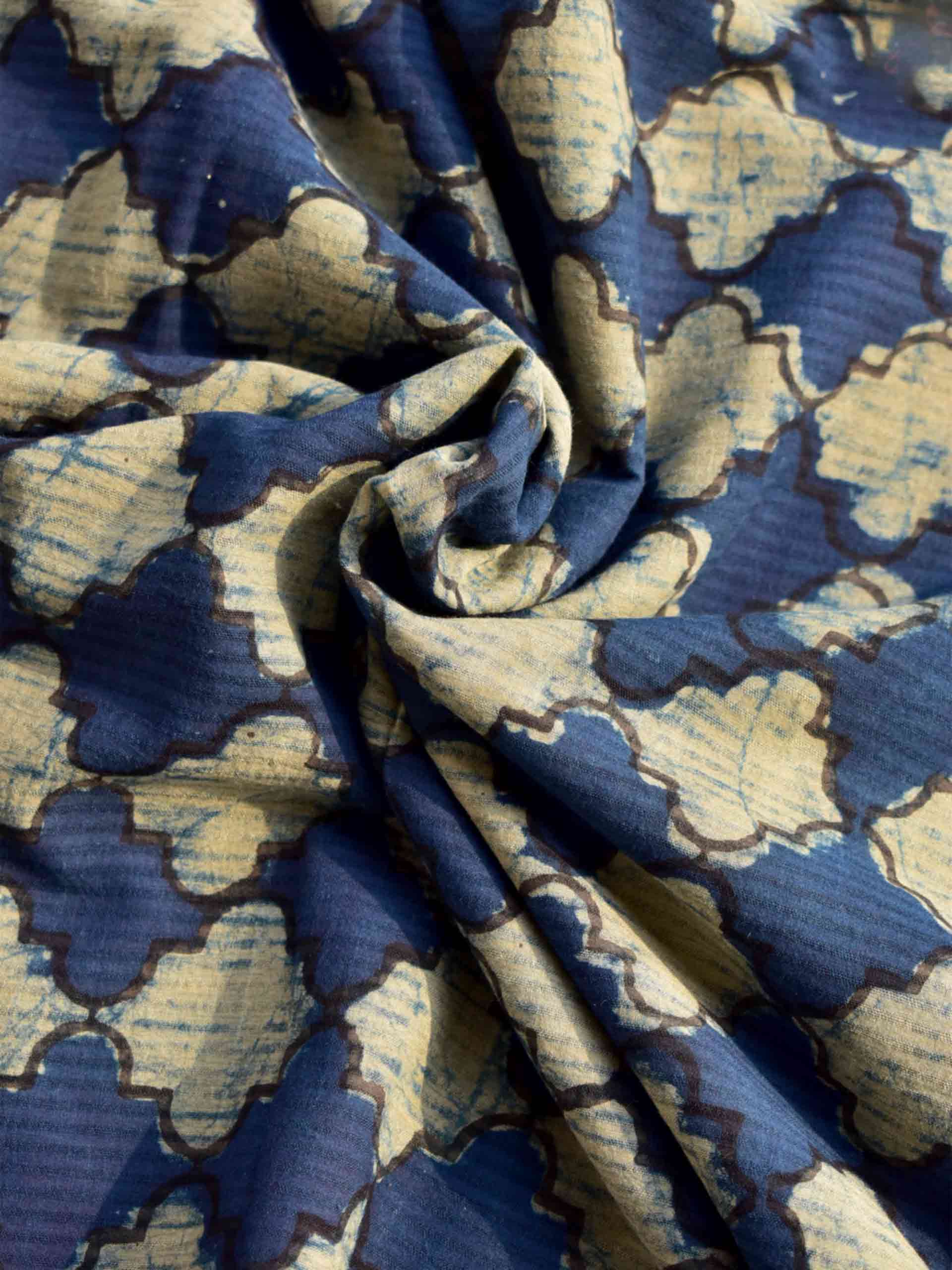 Blue sky - Hand block printed Cotton fabric 330 per meter