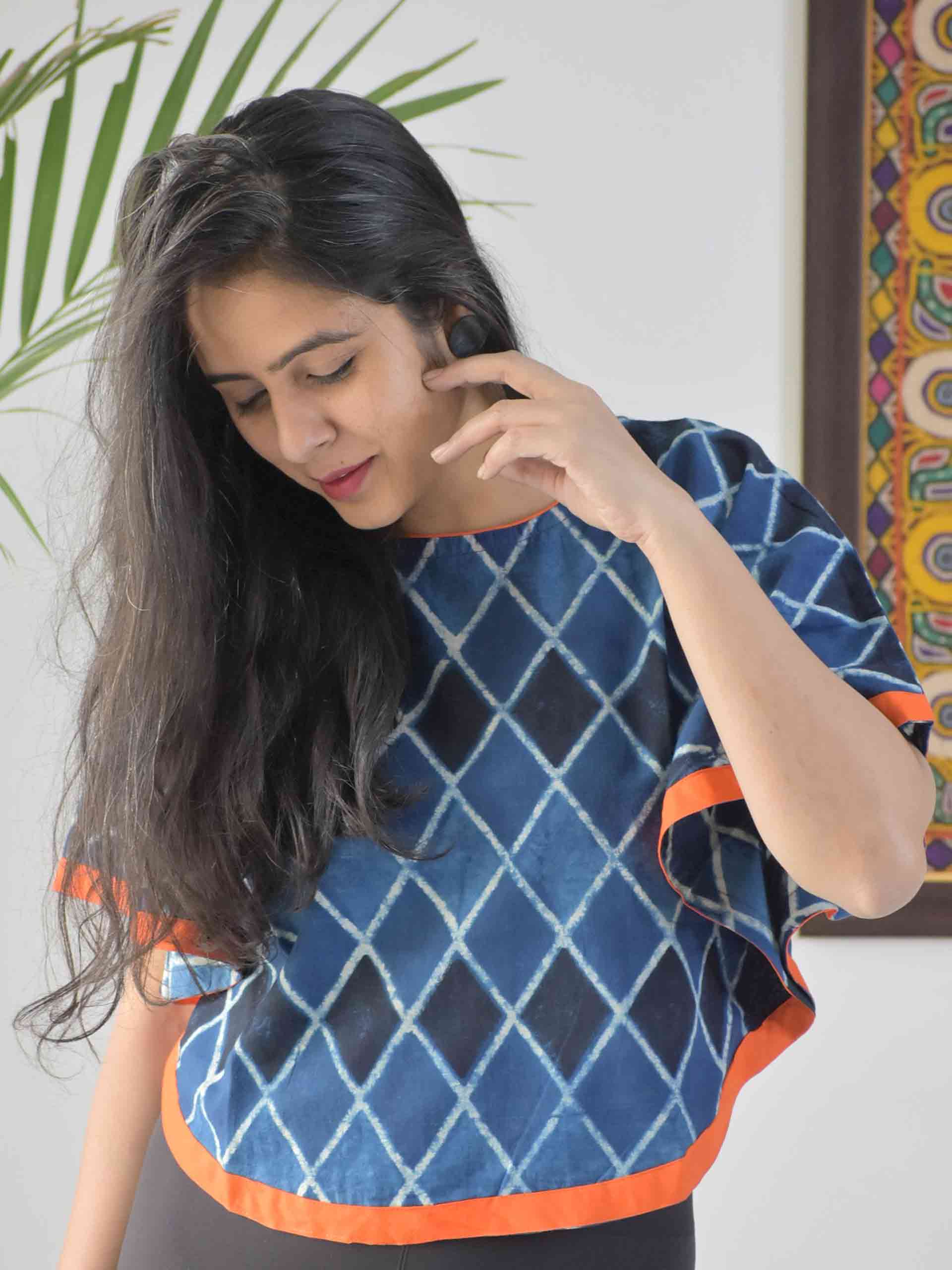 Ajrakh handblock printed Cotton Poncho