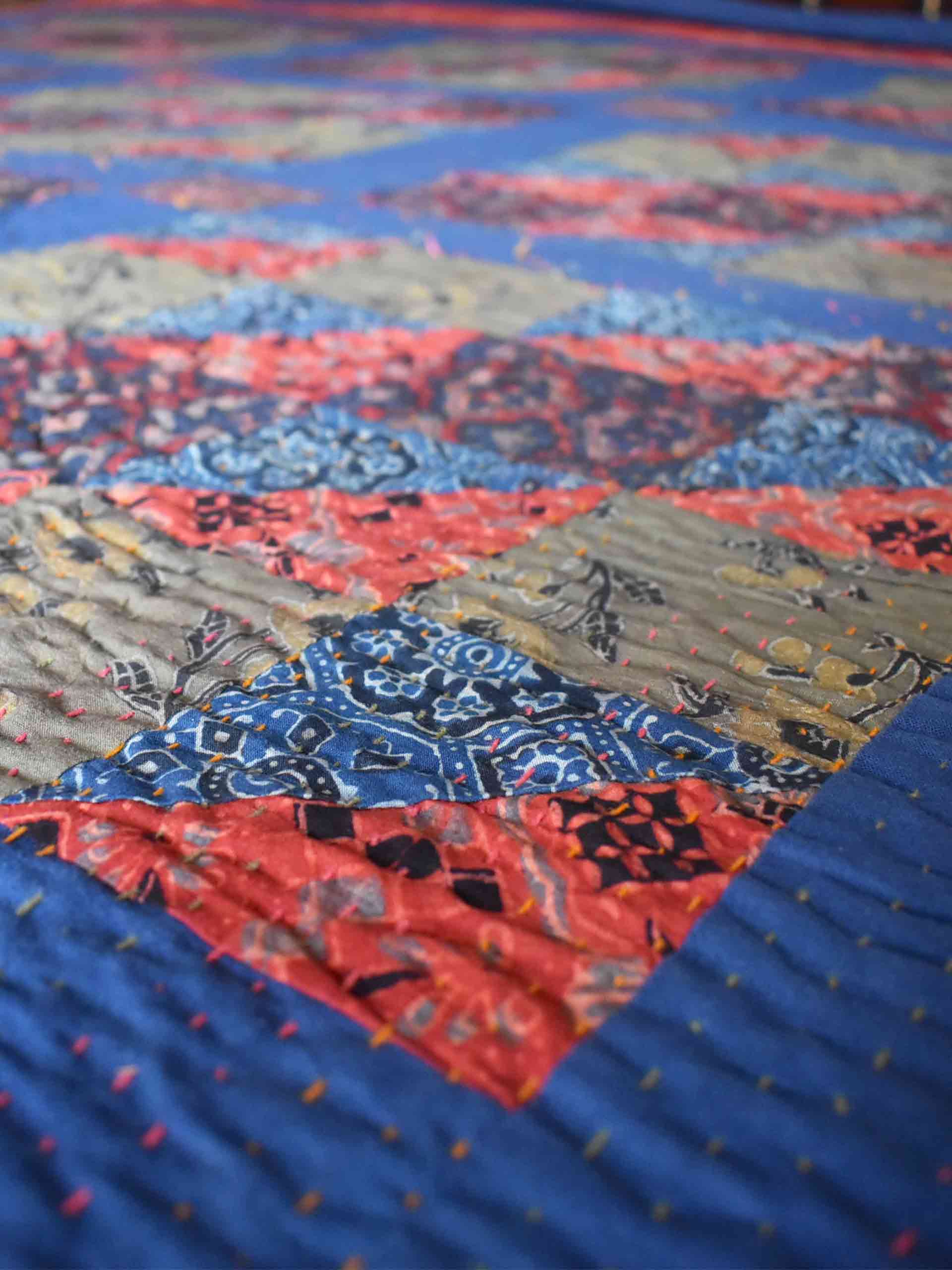 Lasa - Ajrakh Patchwork kantha Bedcover