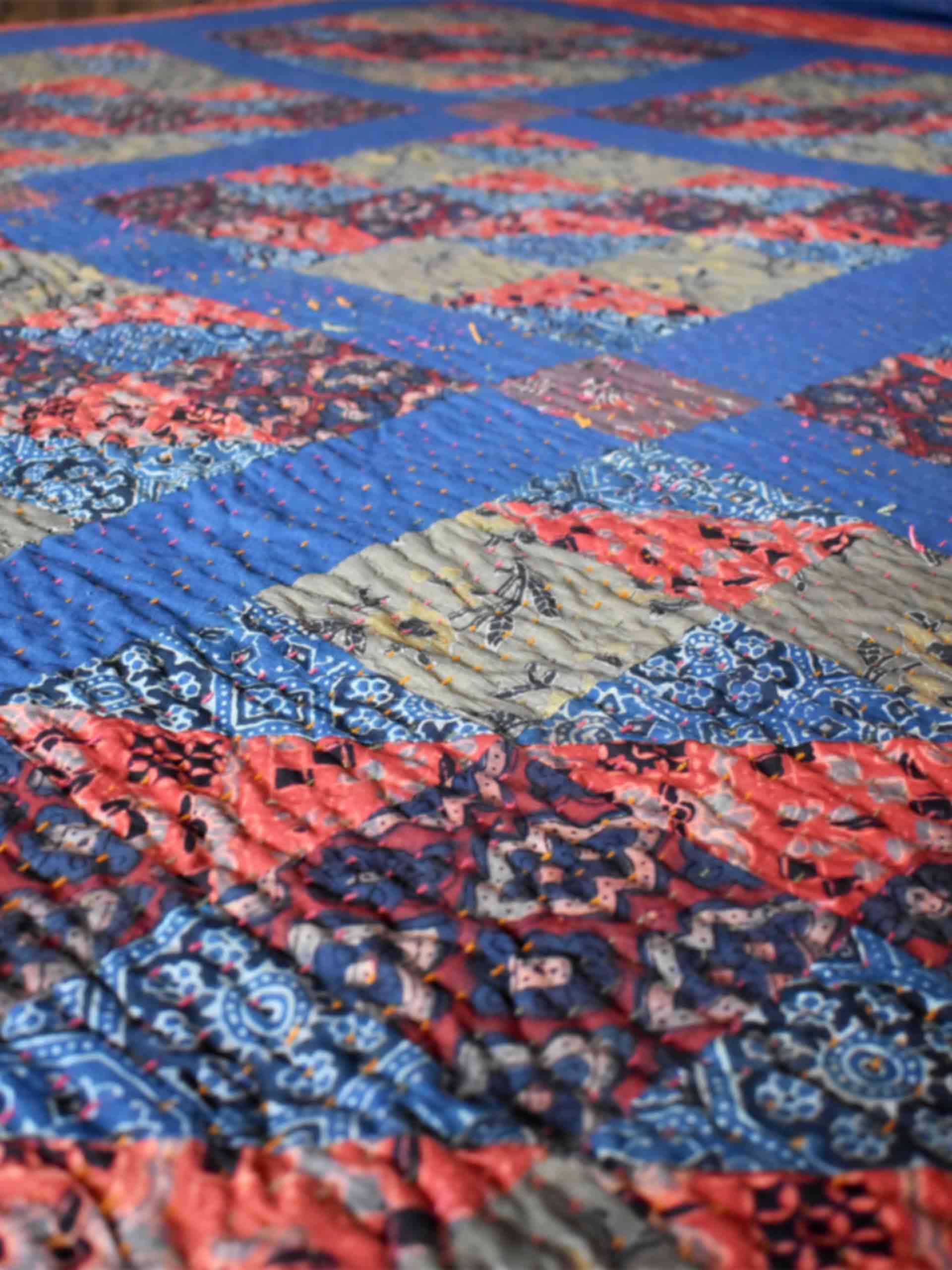 Lasa - Ajrakh Patchwork kantha Bedcover