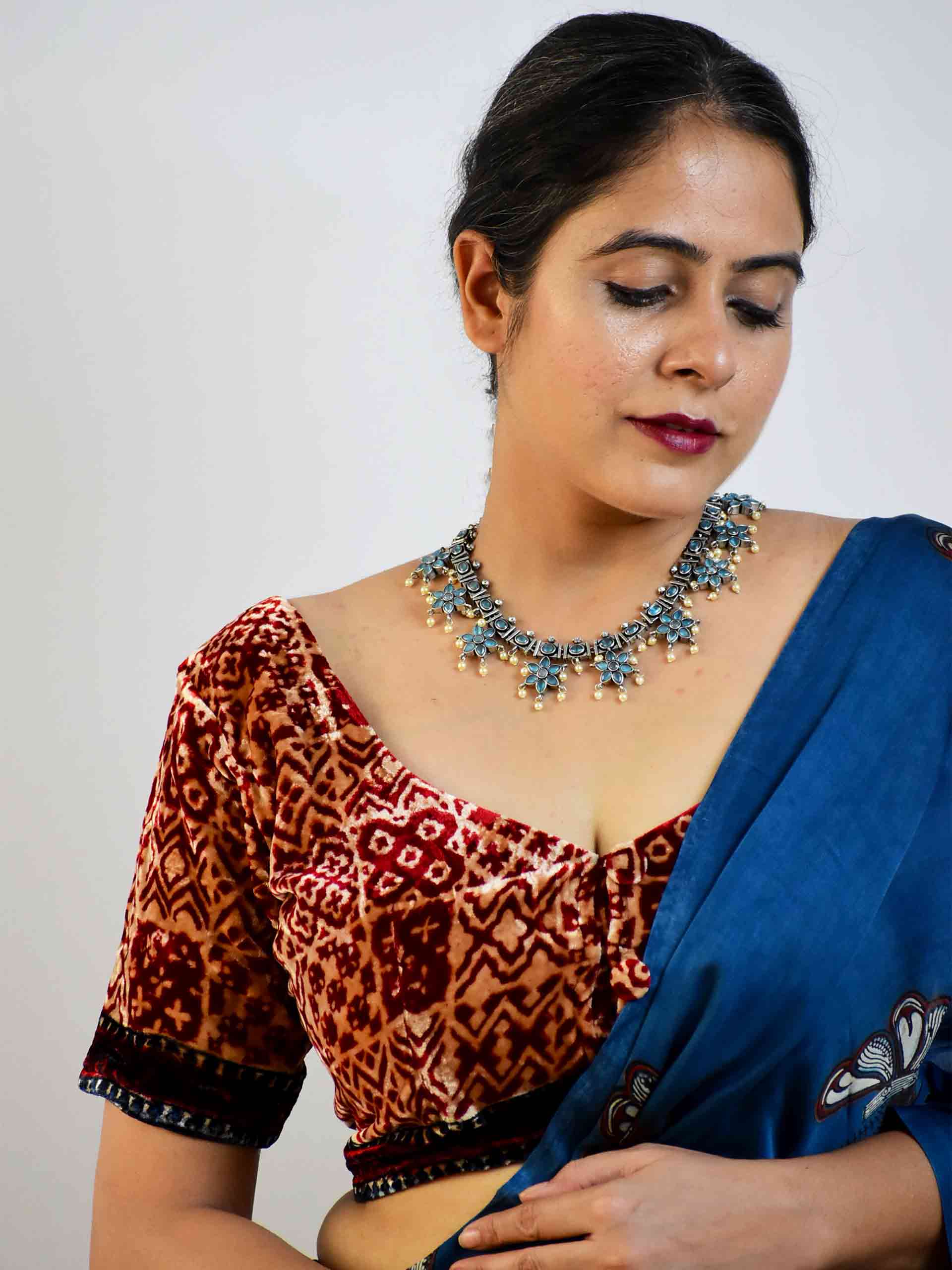 Ajrakh silk Velvet Blouse