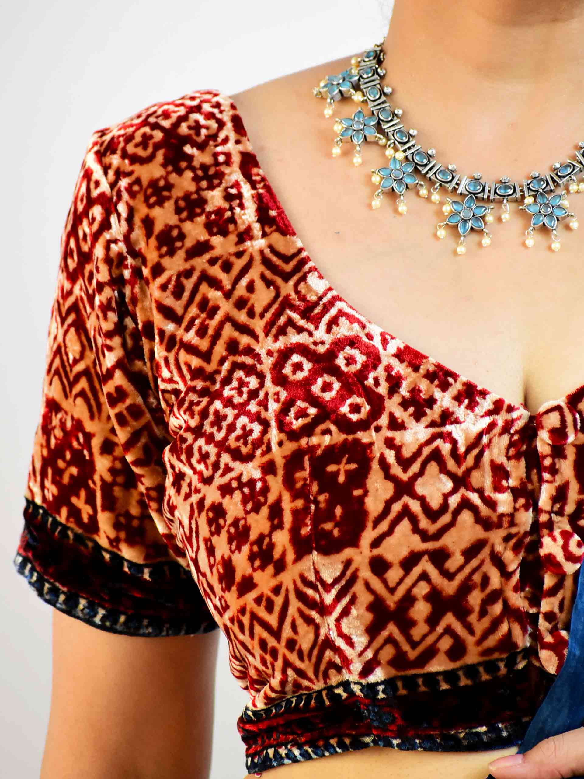 Ajrakh silk Velvet Blouse