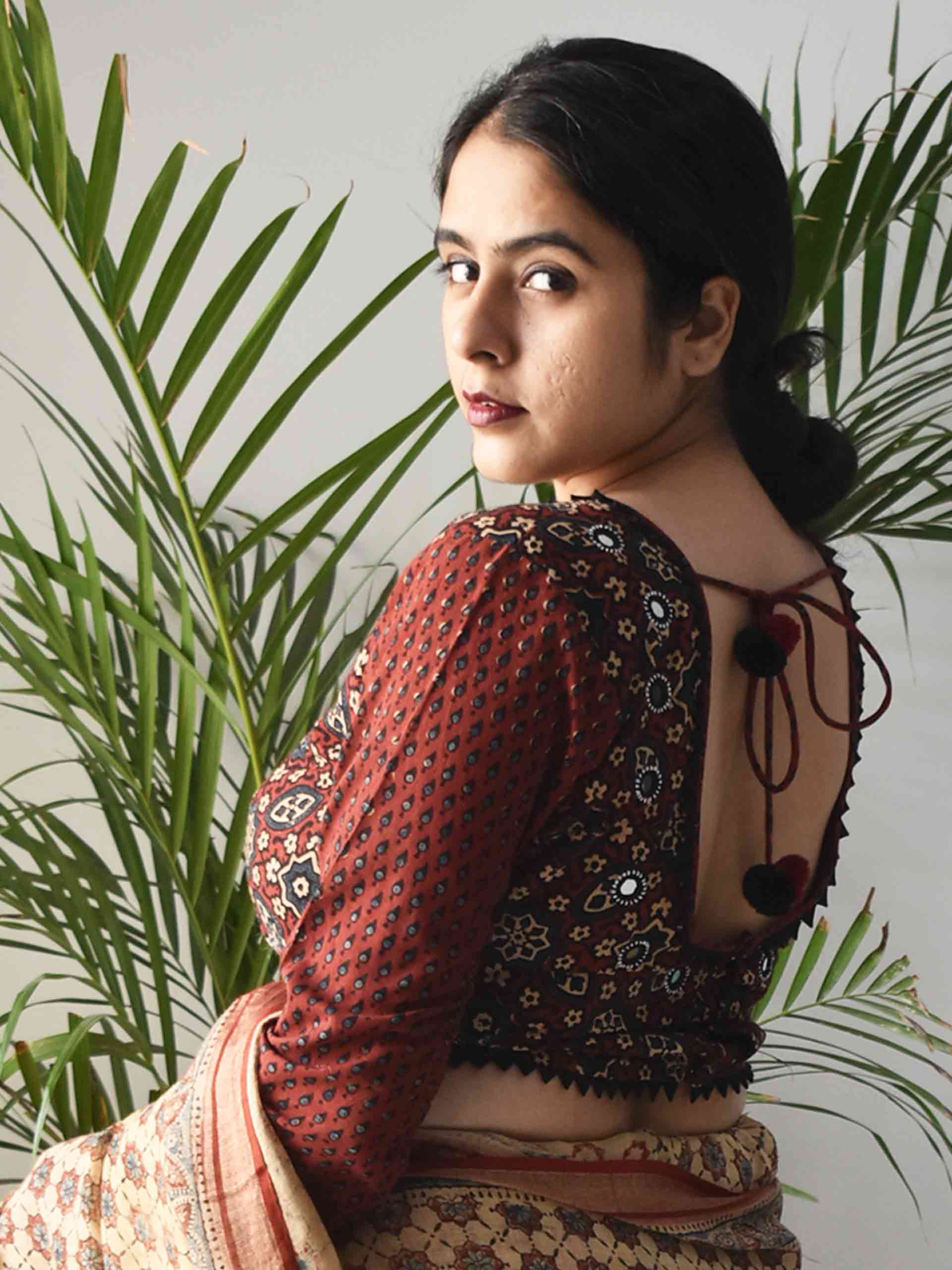 Ajrakh kutch mirror work designer cotton blouse