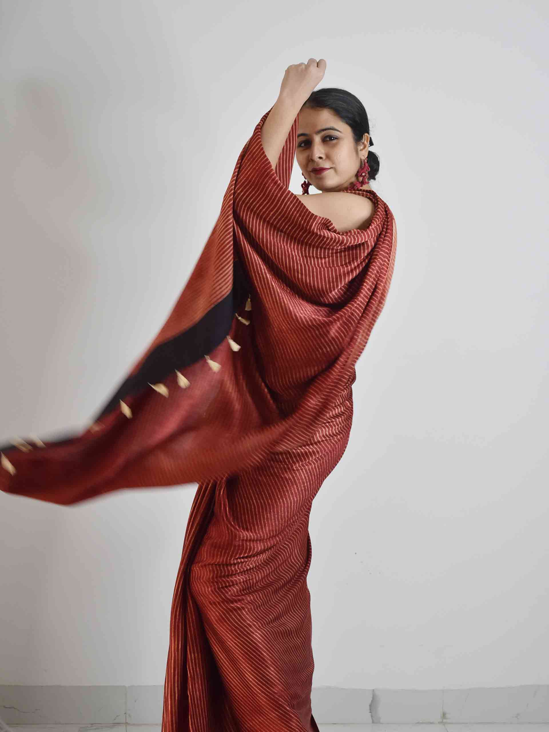 Maroon Ajrakh Mashru silk saree