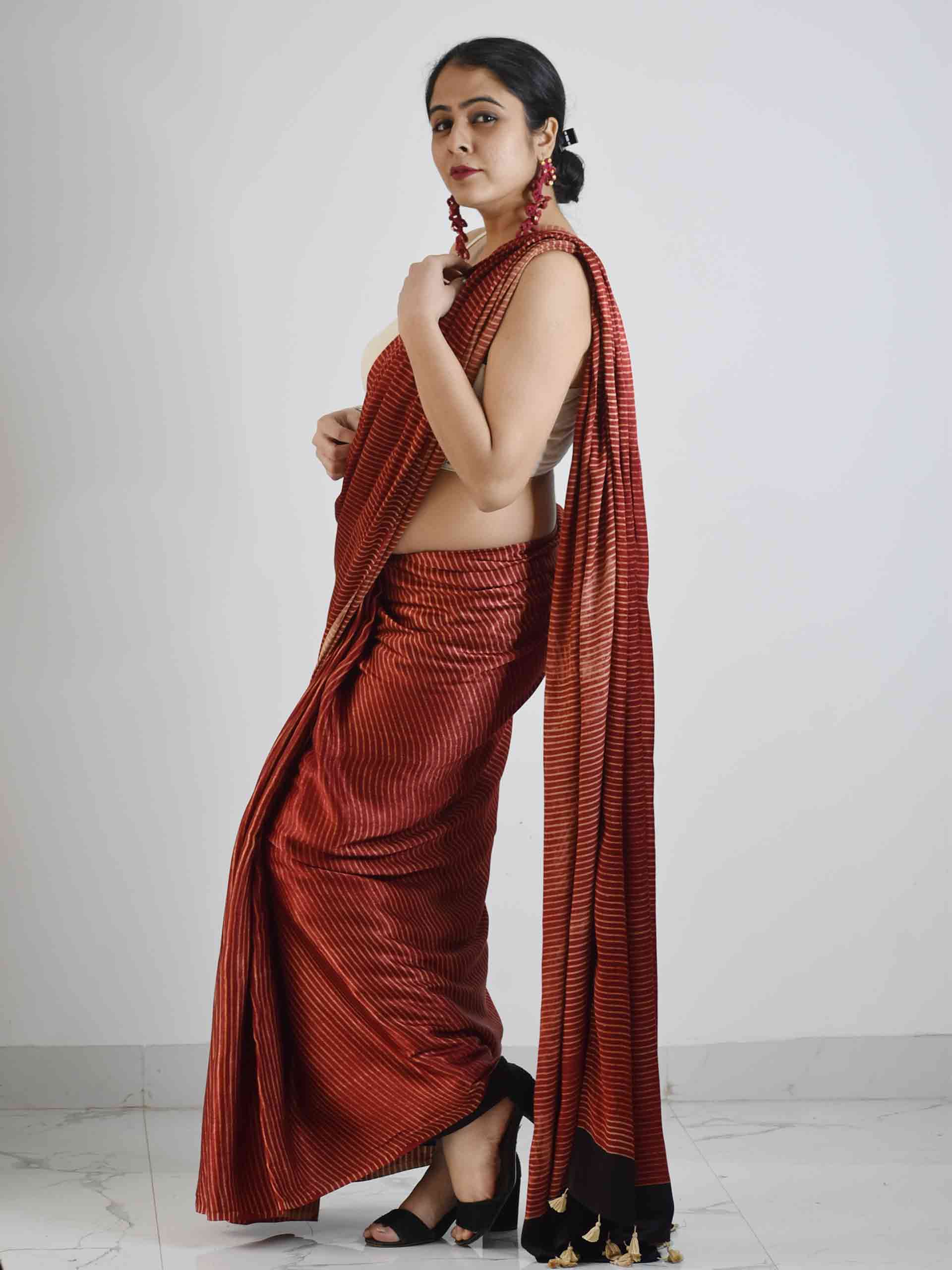 Maroon Ajrakh Mashru silk saree
