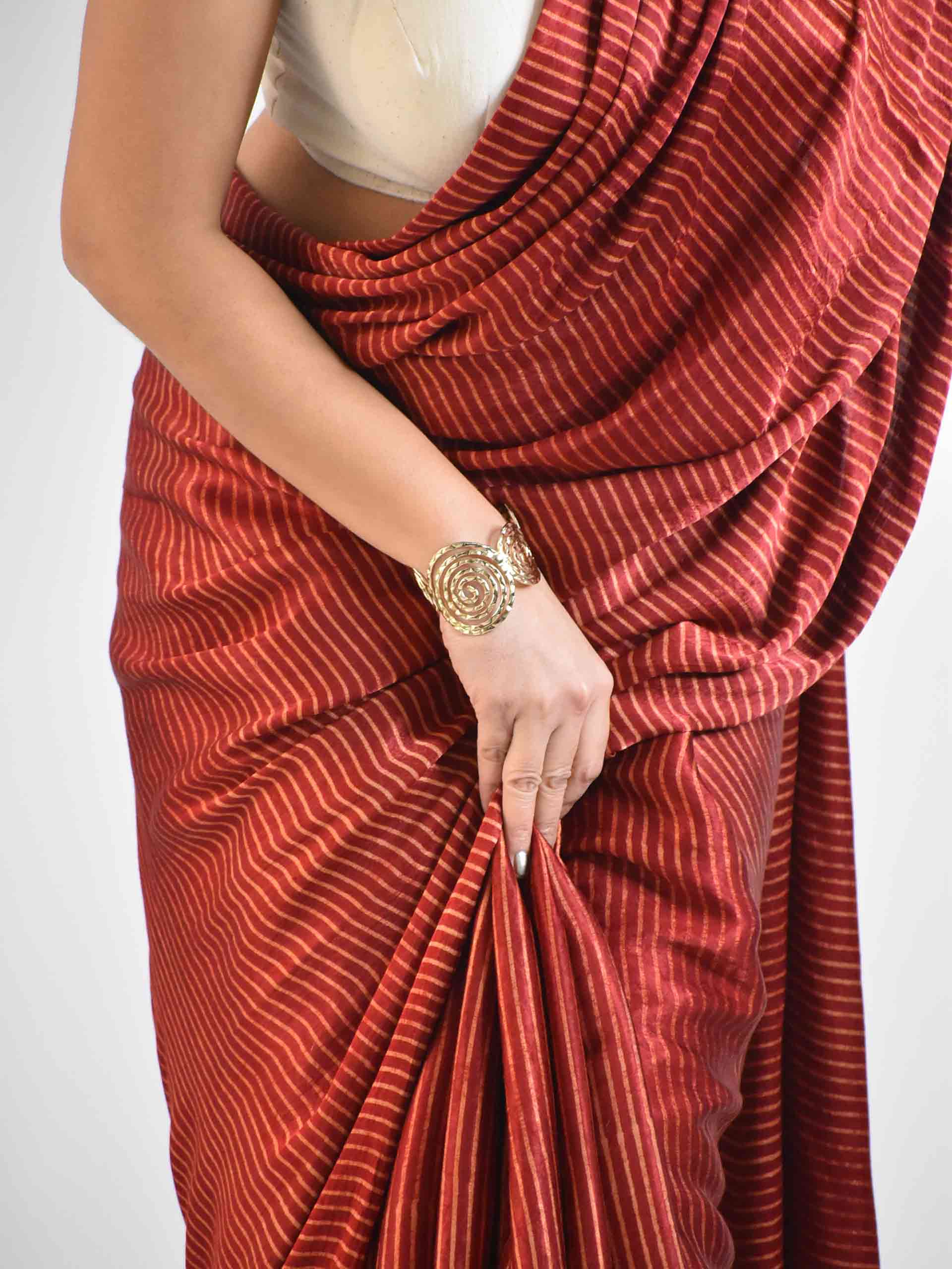 Maroon Ajrakh Mashru silk saree