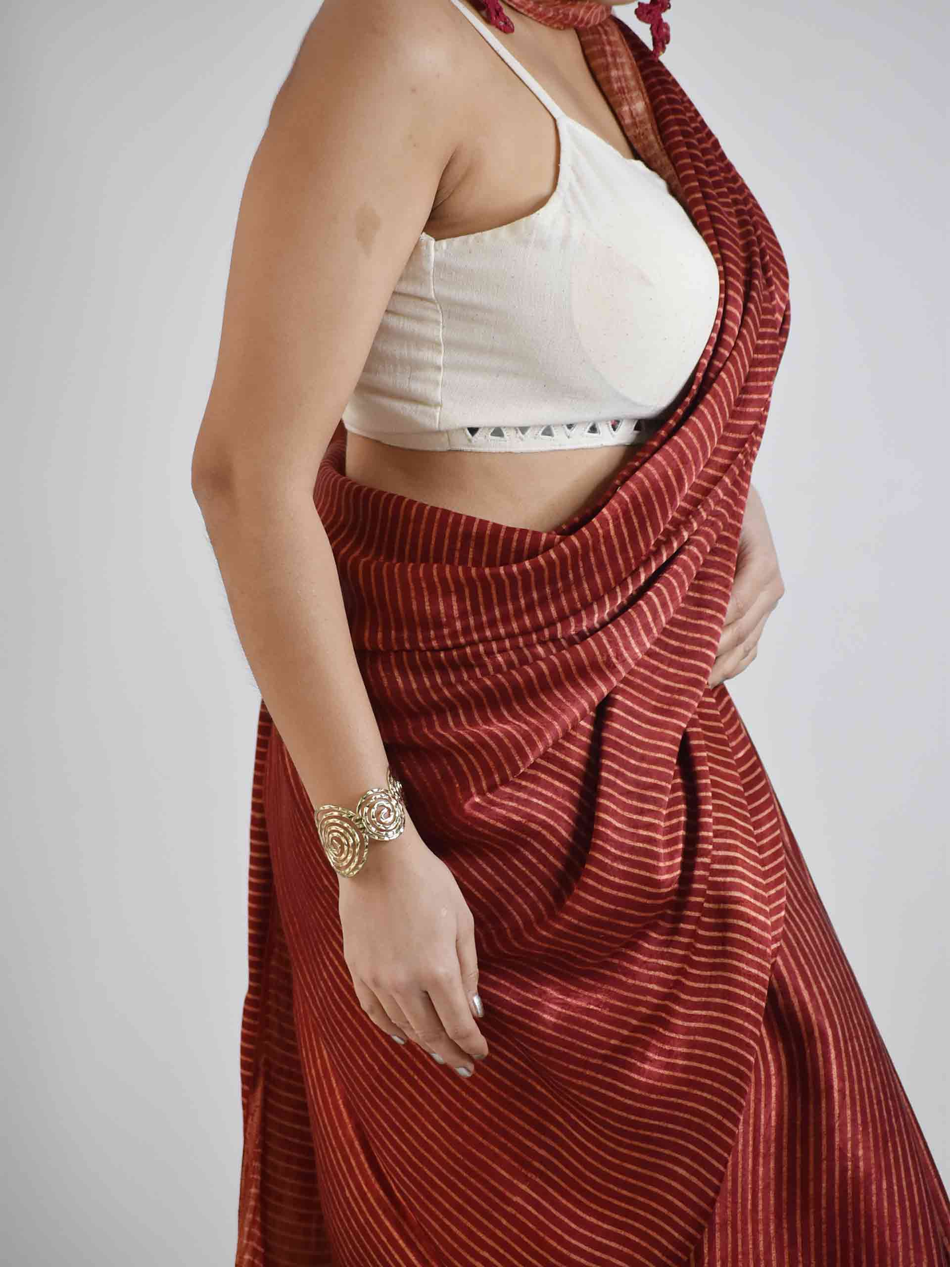 Maroon Ajrakh Mashru silk saree