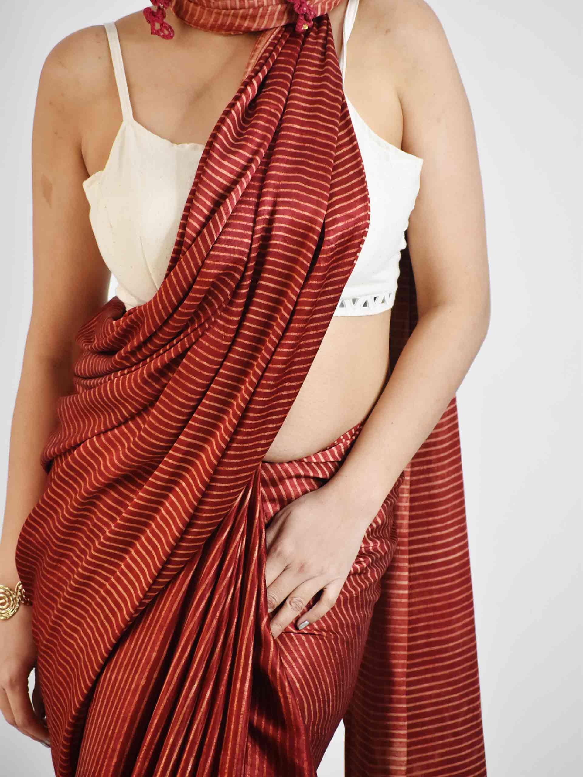 Maroon Ajrakh Mashru silk saree