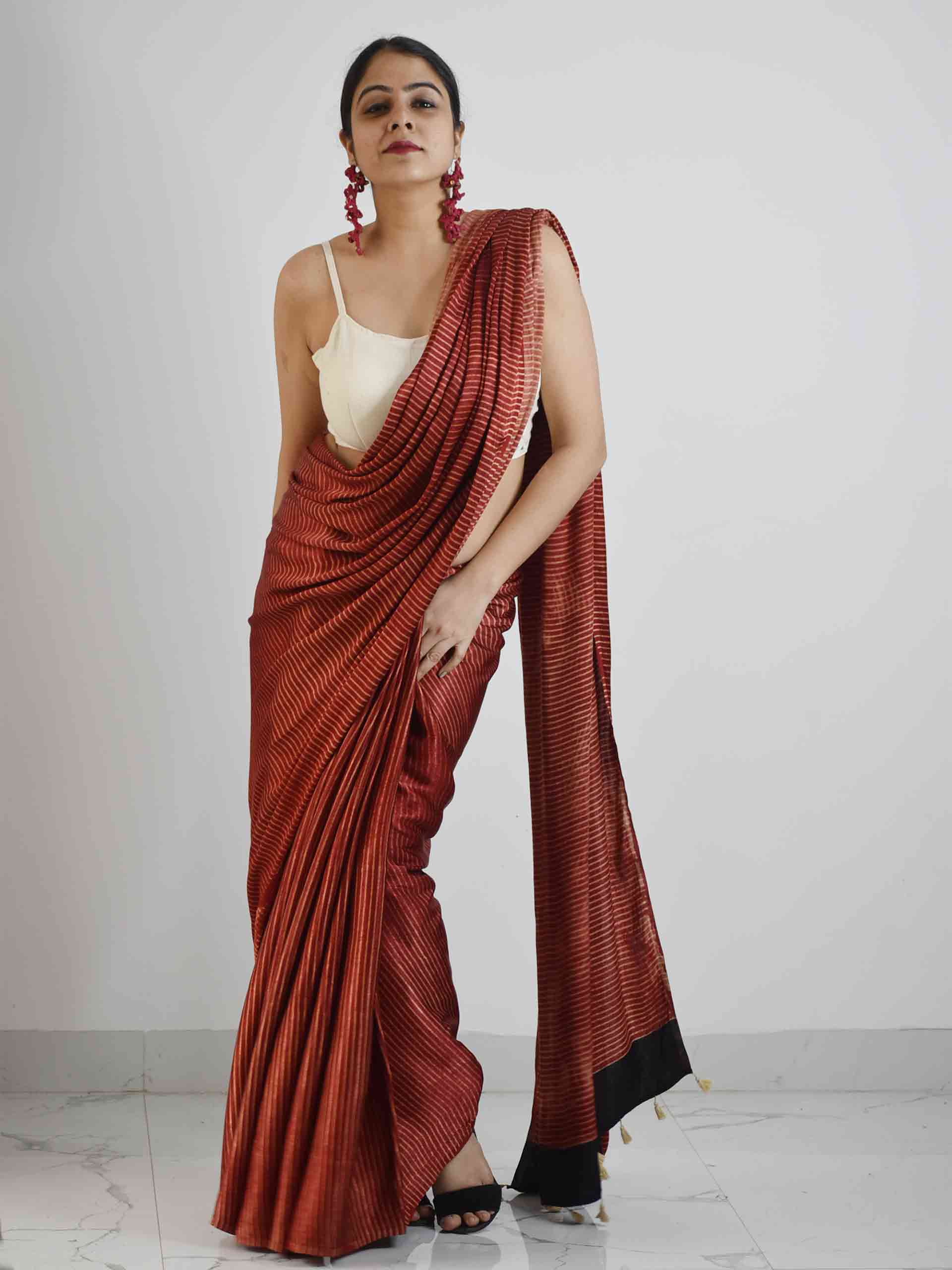 Maroon Ajrakh Mashru silk saree