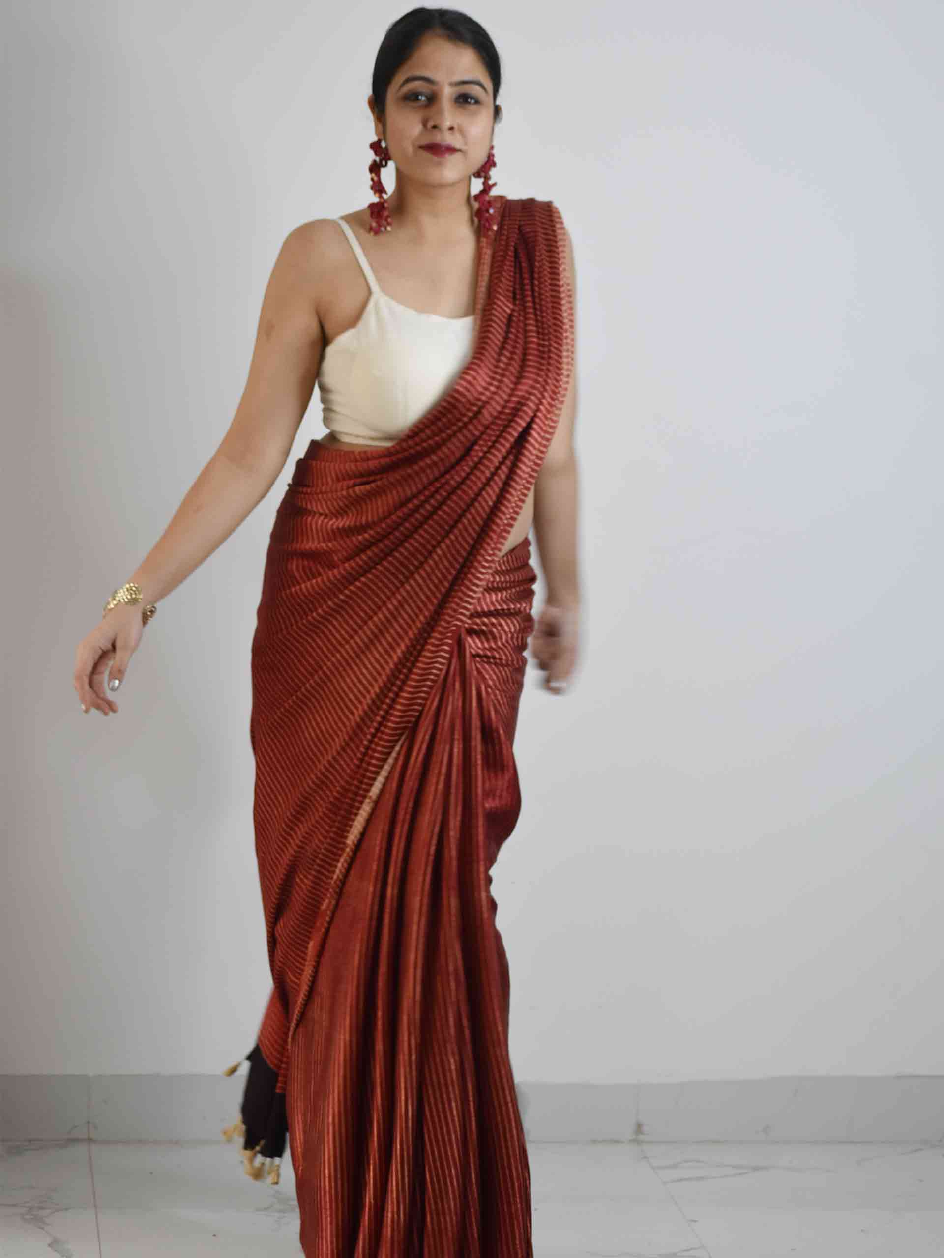 Maroon Ajrakh Mashru silk saree