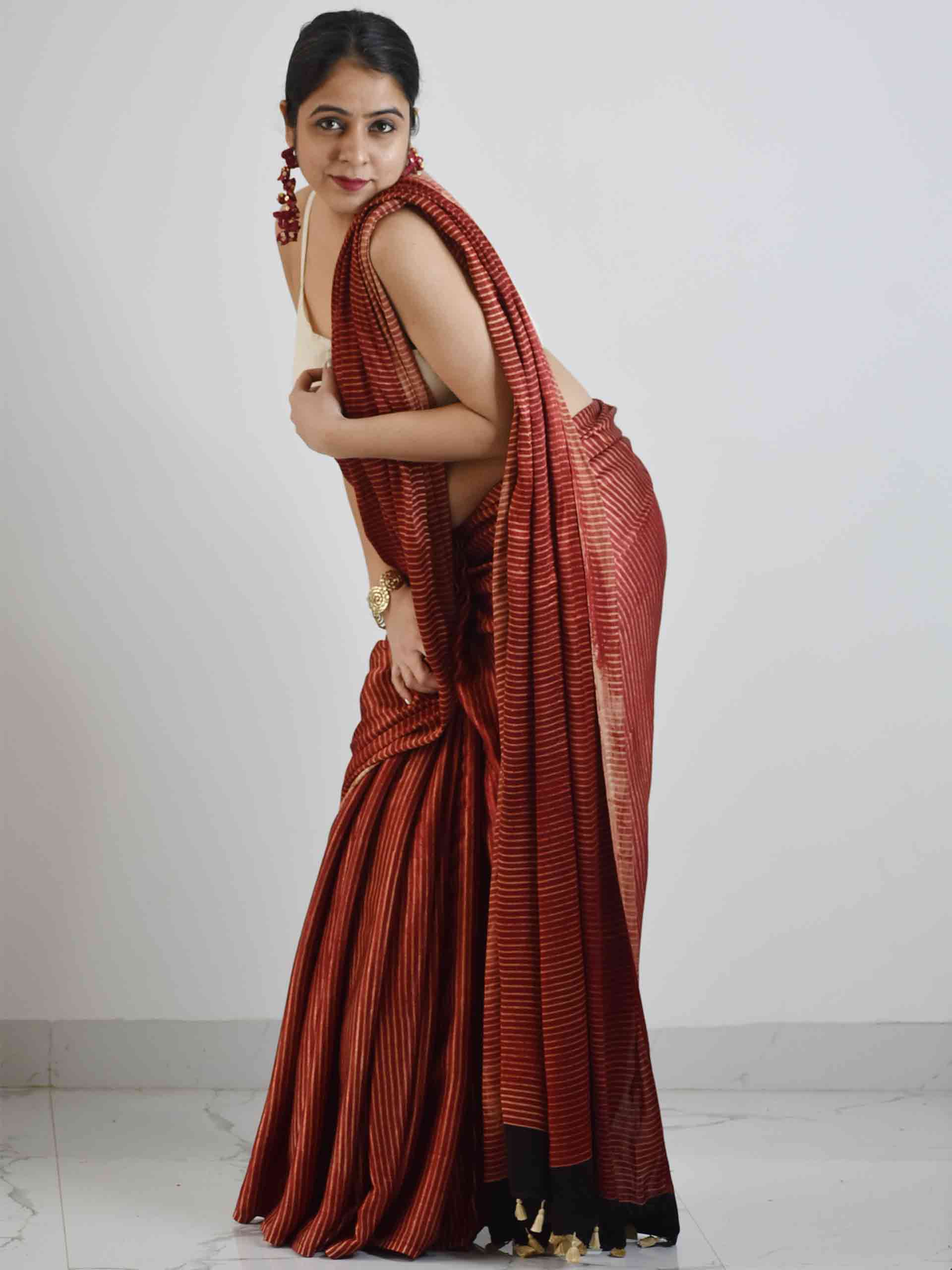 Maroon Ajrakh Mashru silk saree