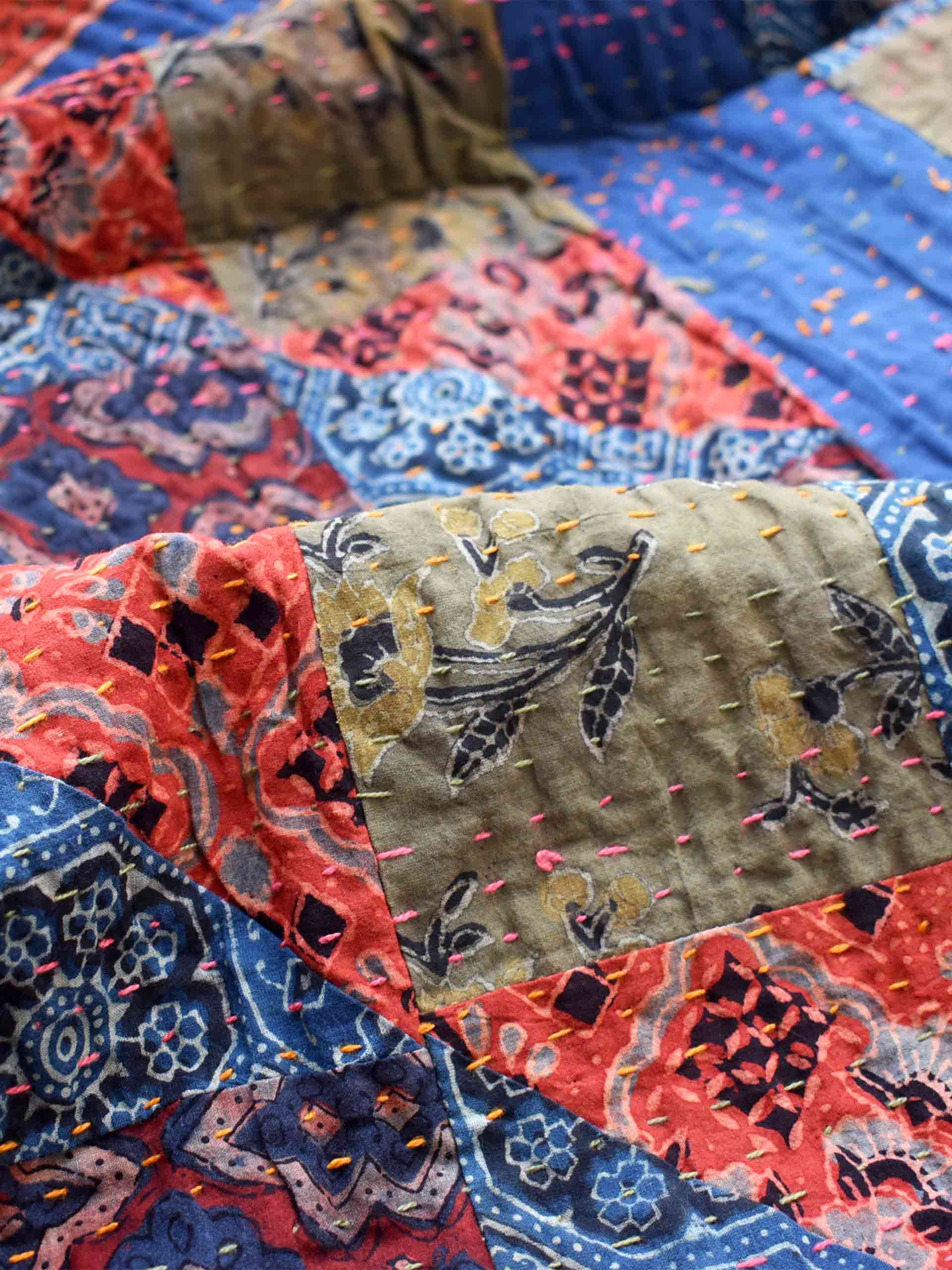 Lasa - Ajrakh Patchwork kantha Bedcover