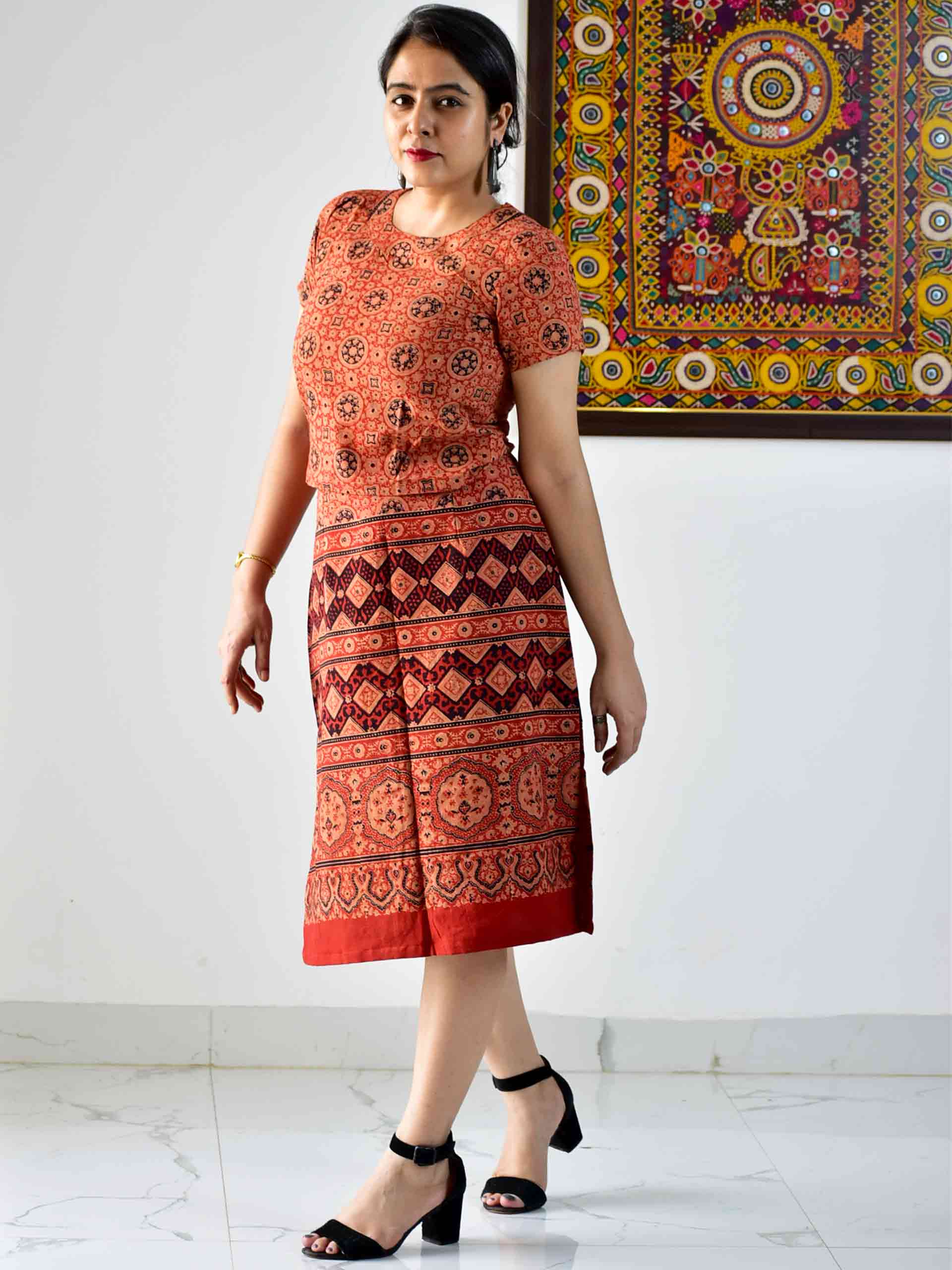 Sunsets - Ajrakh hand block printed skirt set