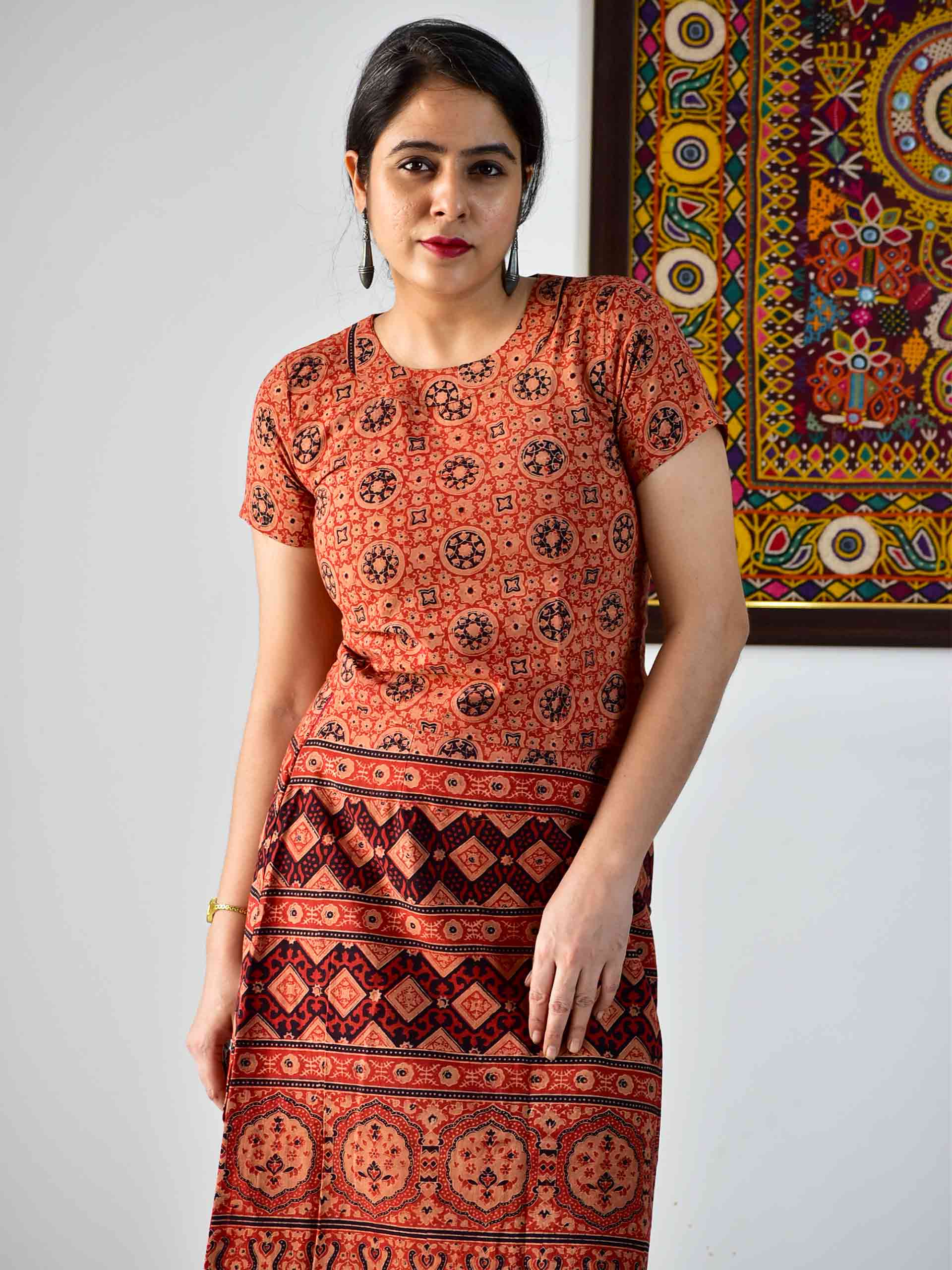 Sunsets -  Ajrakh hand block printed skirt set