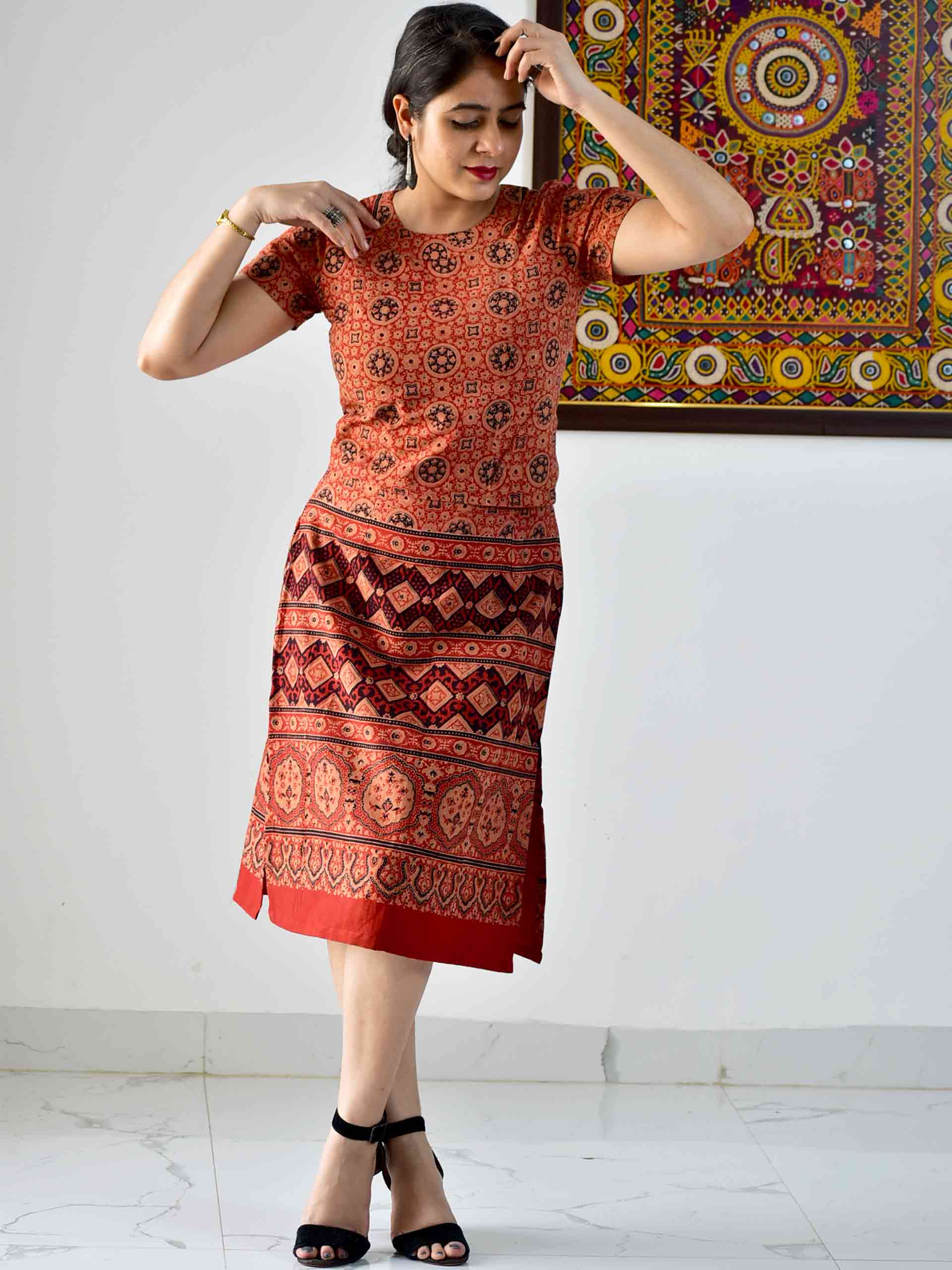 Sunsets - Ajrakh hand block printed skirt set
