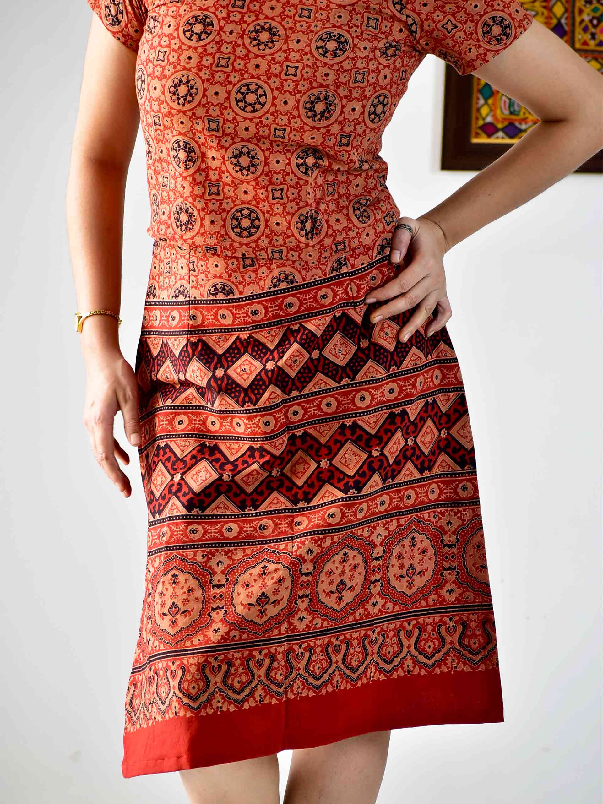 Sunsets - Ajrakh hand block printed skirt set