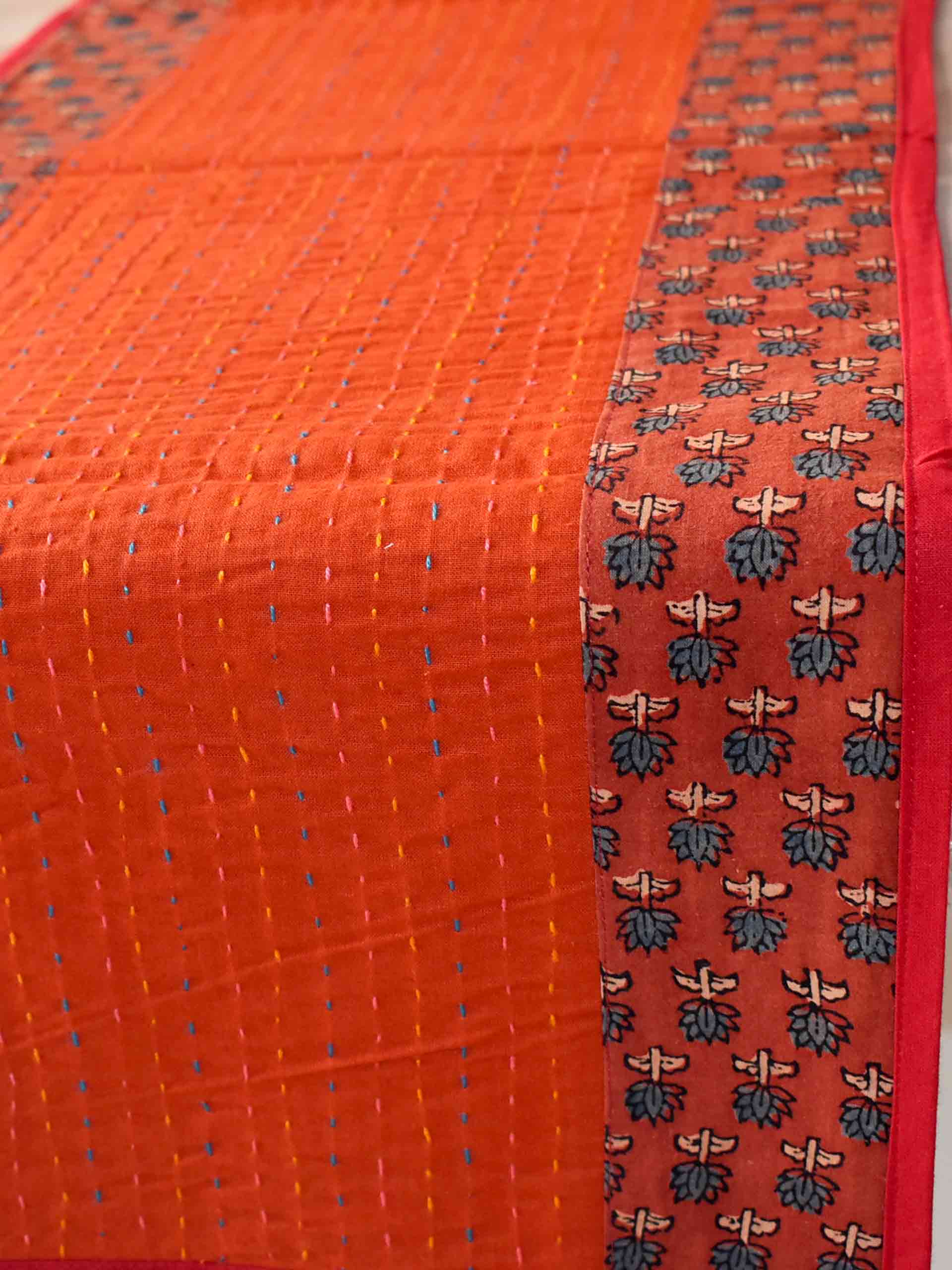 Melange - Ajrakh kantha Table Runner 13x74