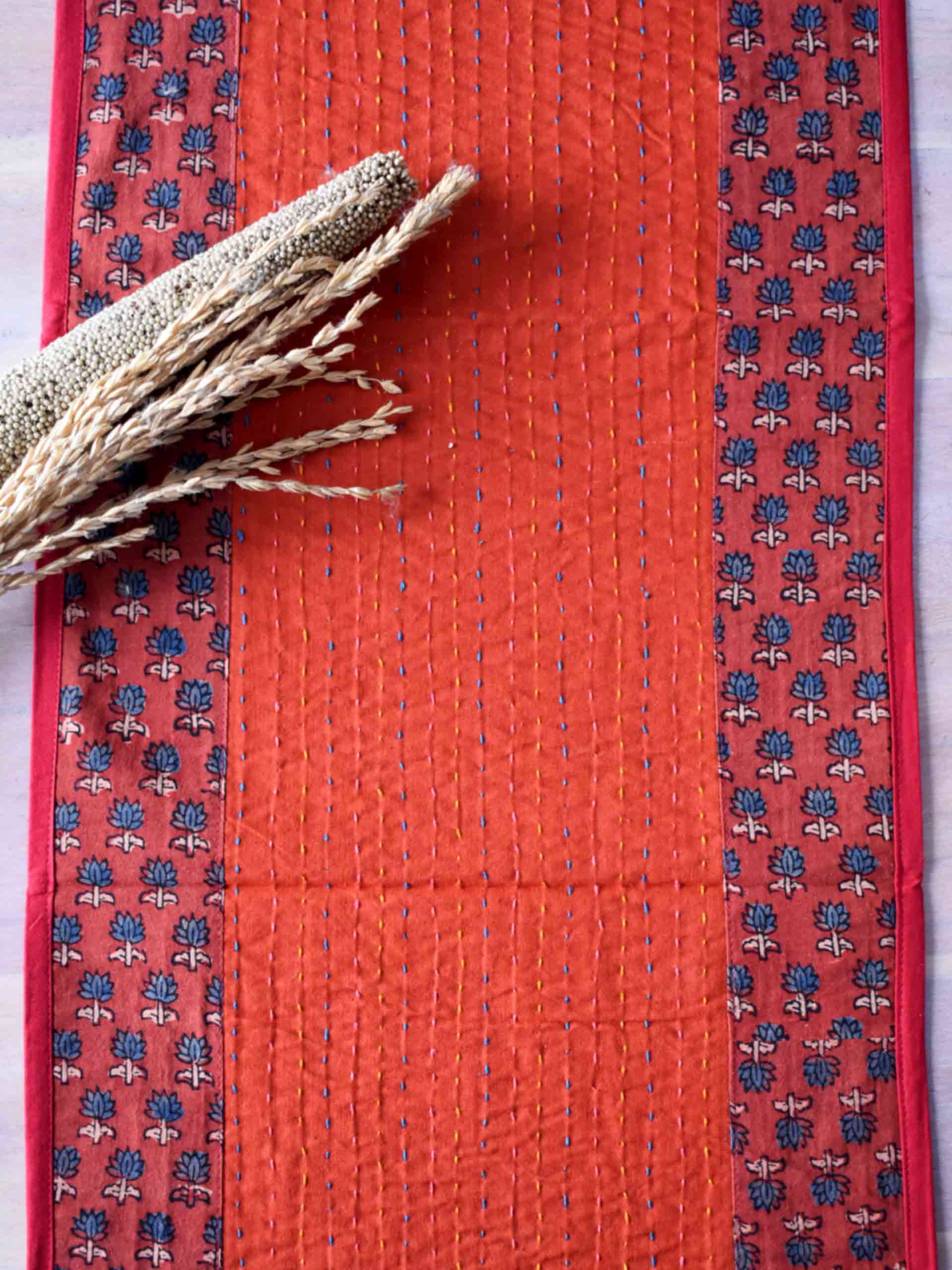 Melange - Ajrakh kantha Table Runner 13x74