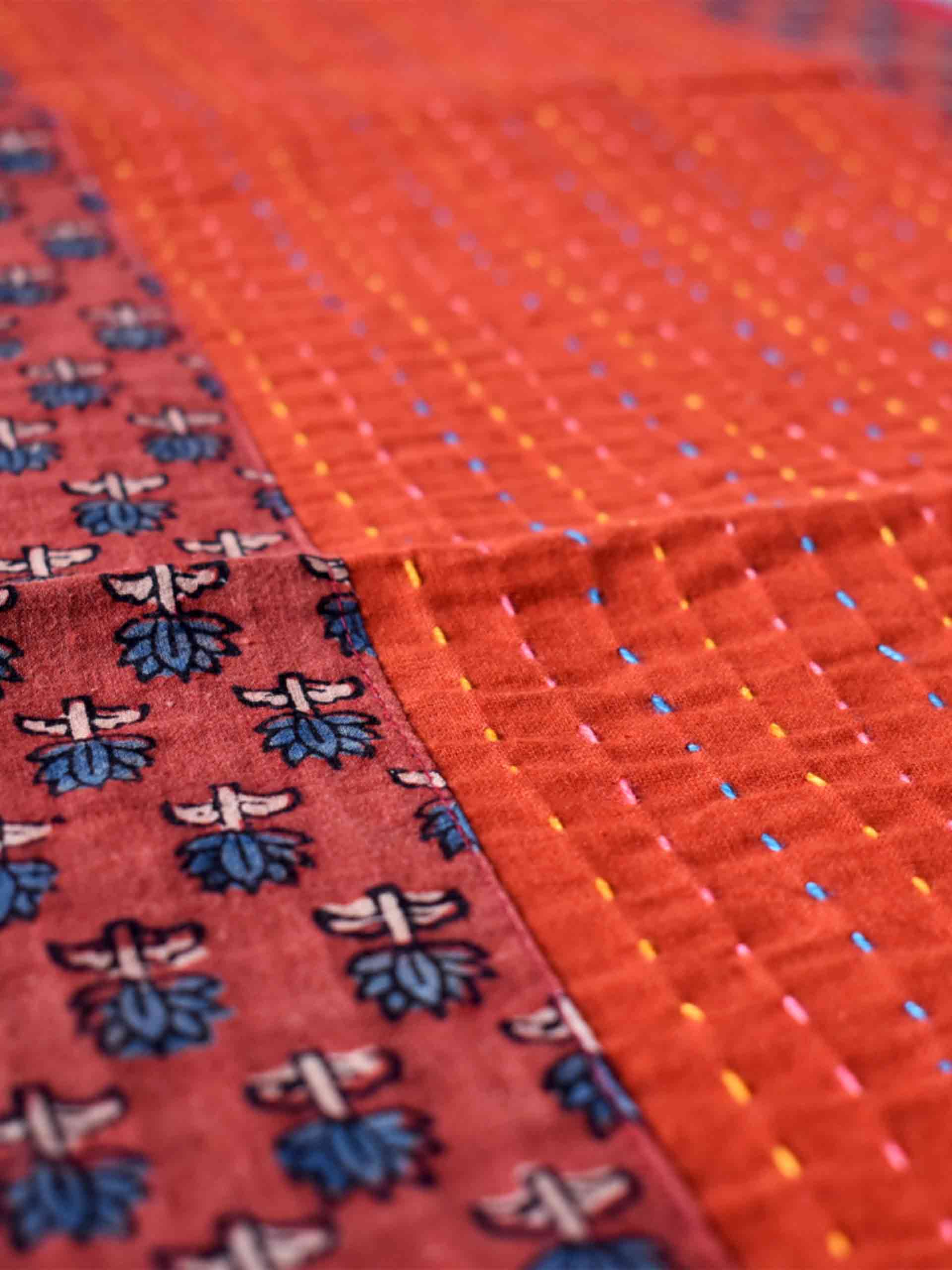 Melange - Ajrakh kantha Table Runner 13x74