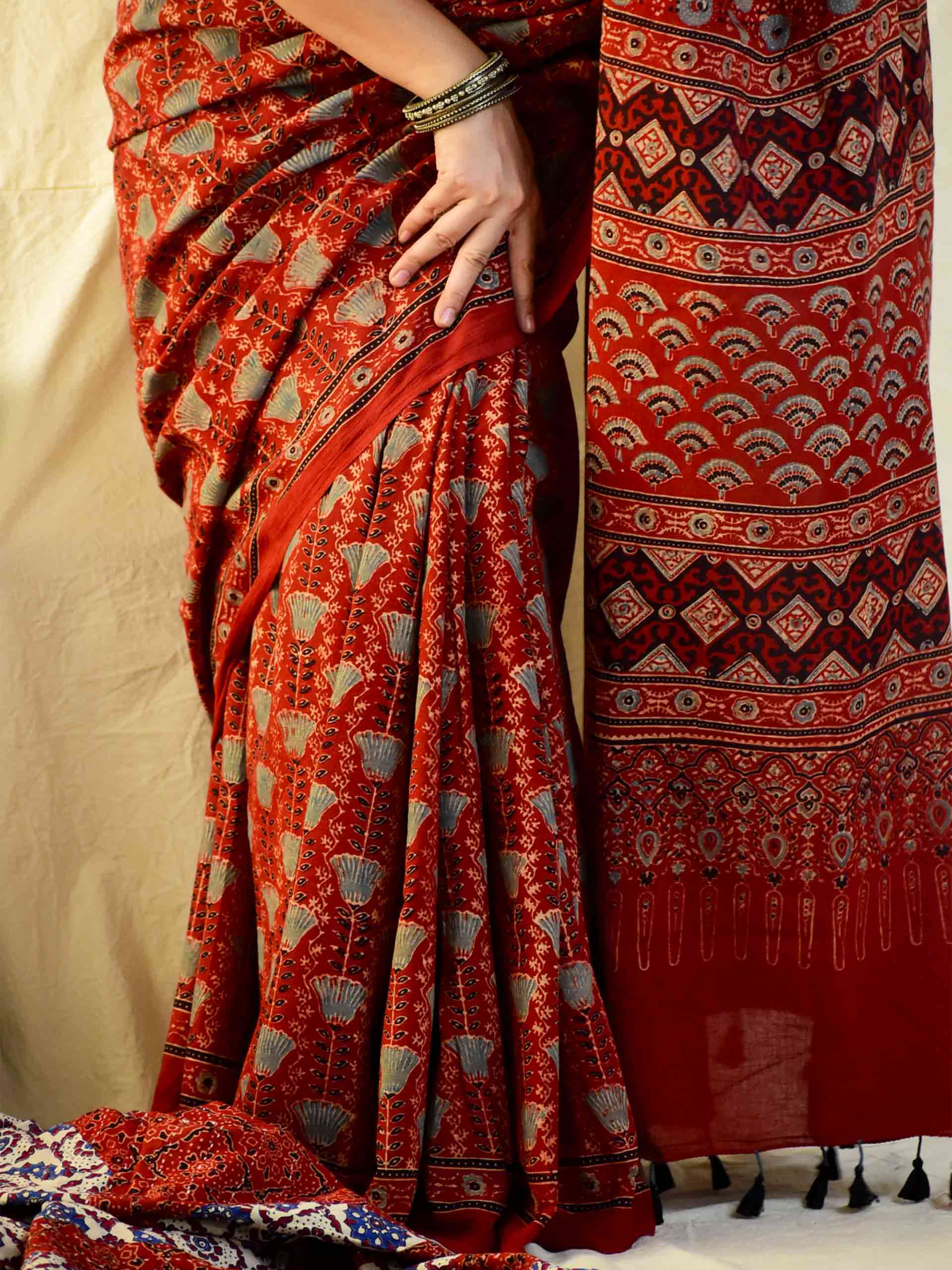Ishq - Ajrakh hand block printed mul cotton saree