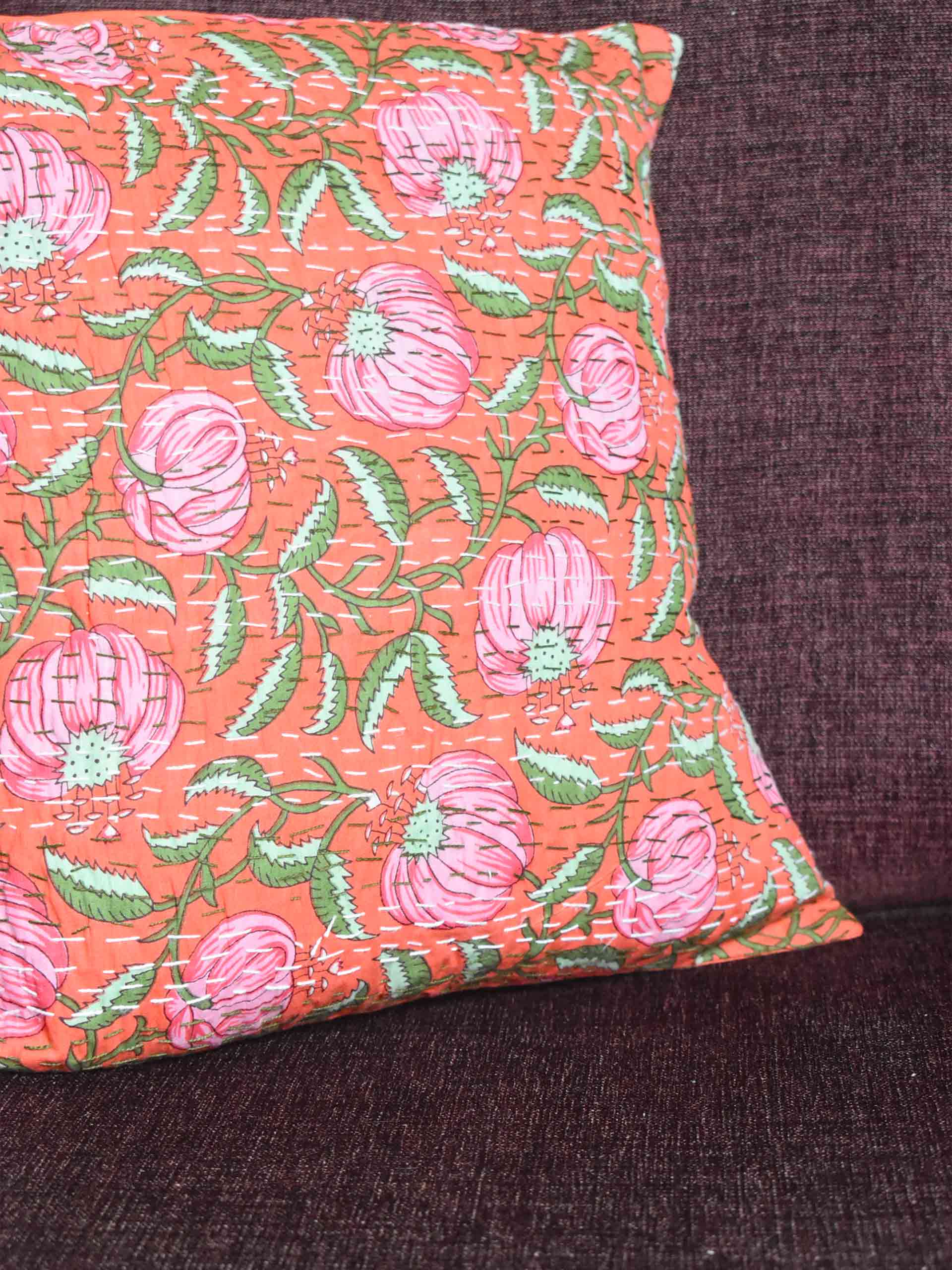 Creeper - kantha embroidered cushion cover 16X16