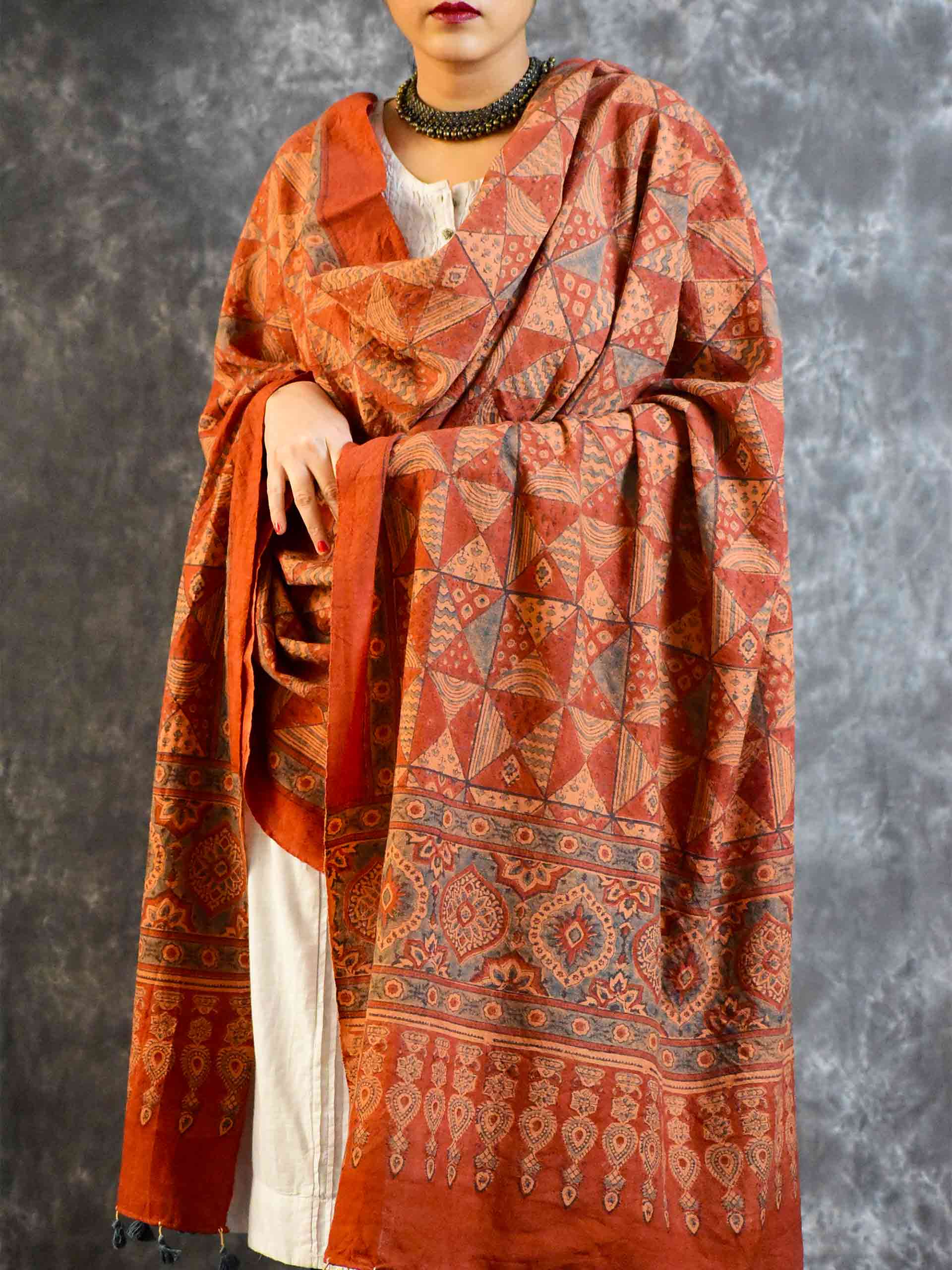 Buy Ajrakh Handloom Merino Wool Shawl Online