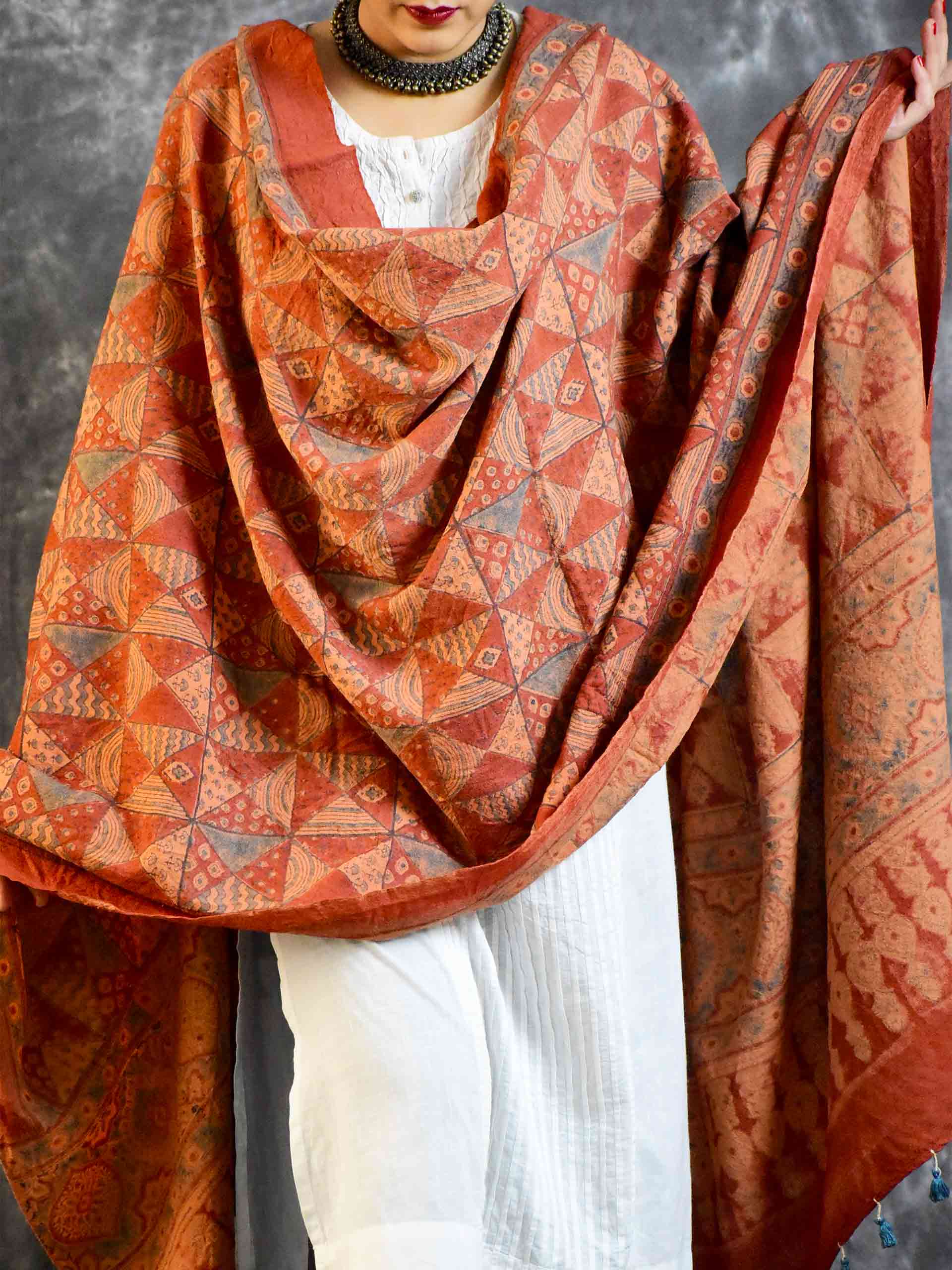 Buy Ajrakh Handloom Merino Wool Shawl Online