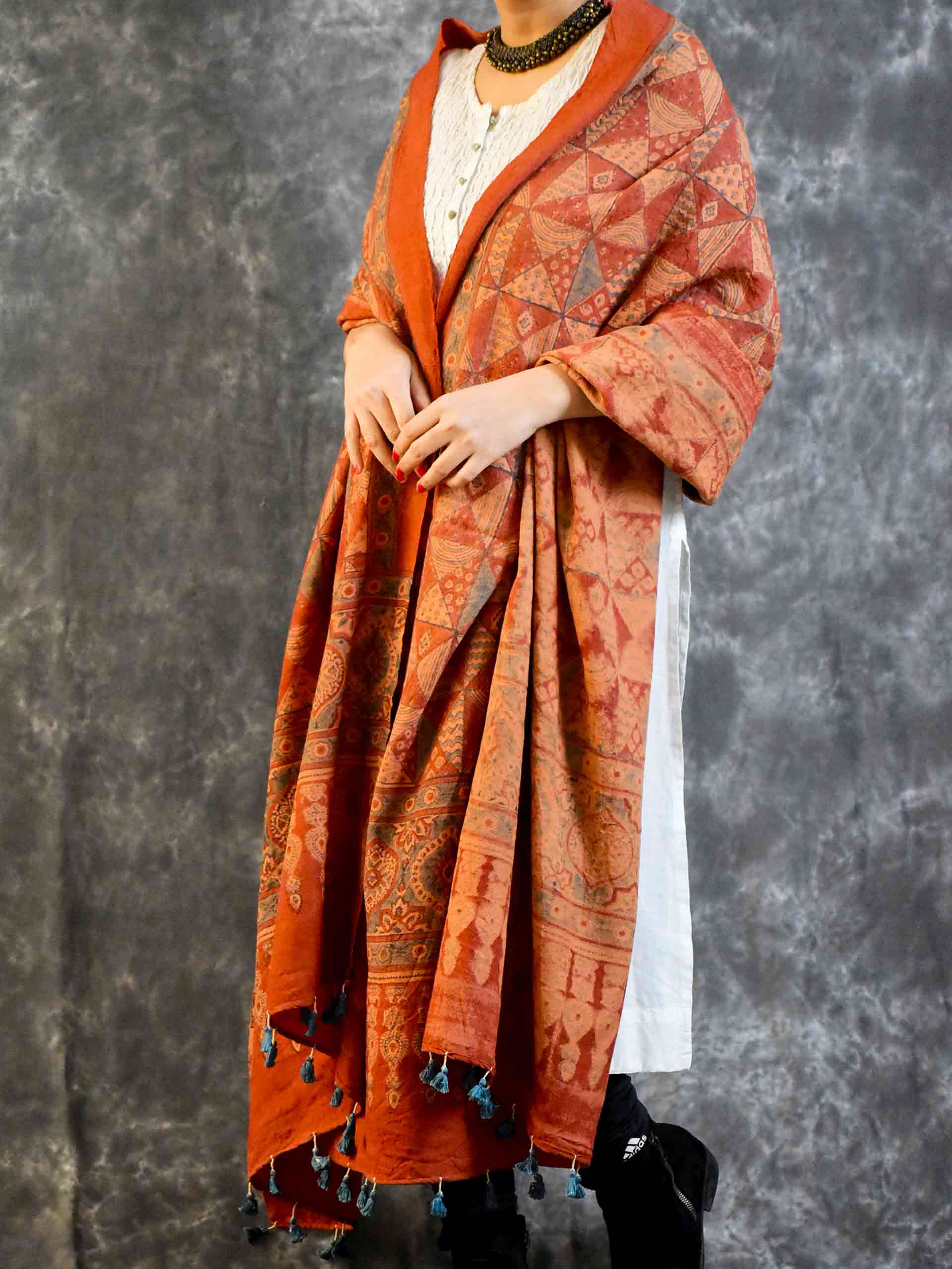 Buy Ajrakh Handloom Merino Wool Shawl Online